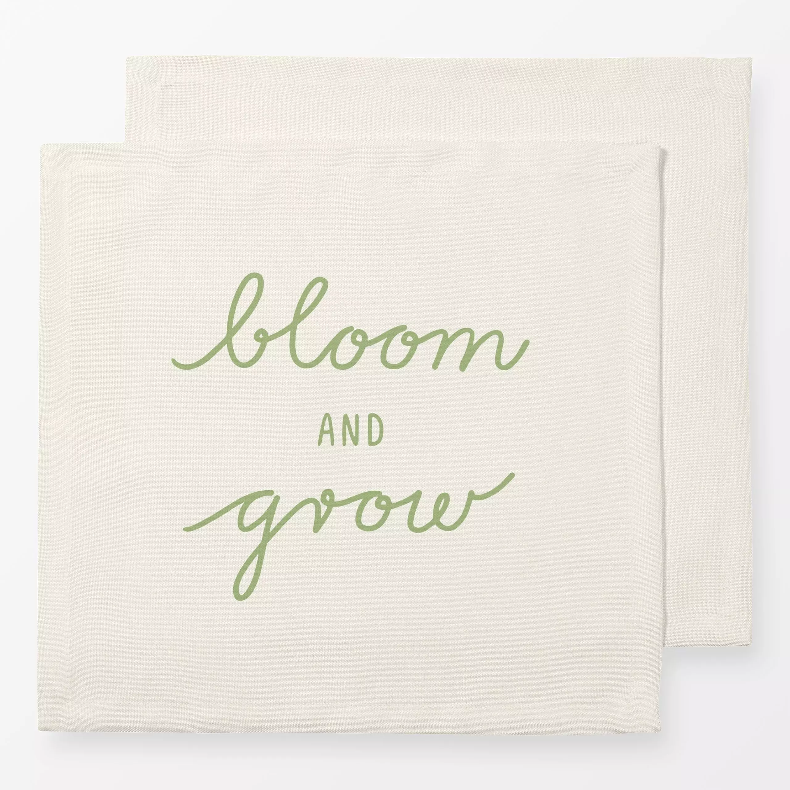 Servietten Bloom And Grow beige grün - Frühling, Sprüche & Schriftzüge - von „Kathrin Woo"; typografie, Spruchkissen, Garten...