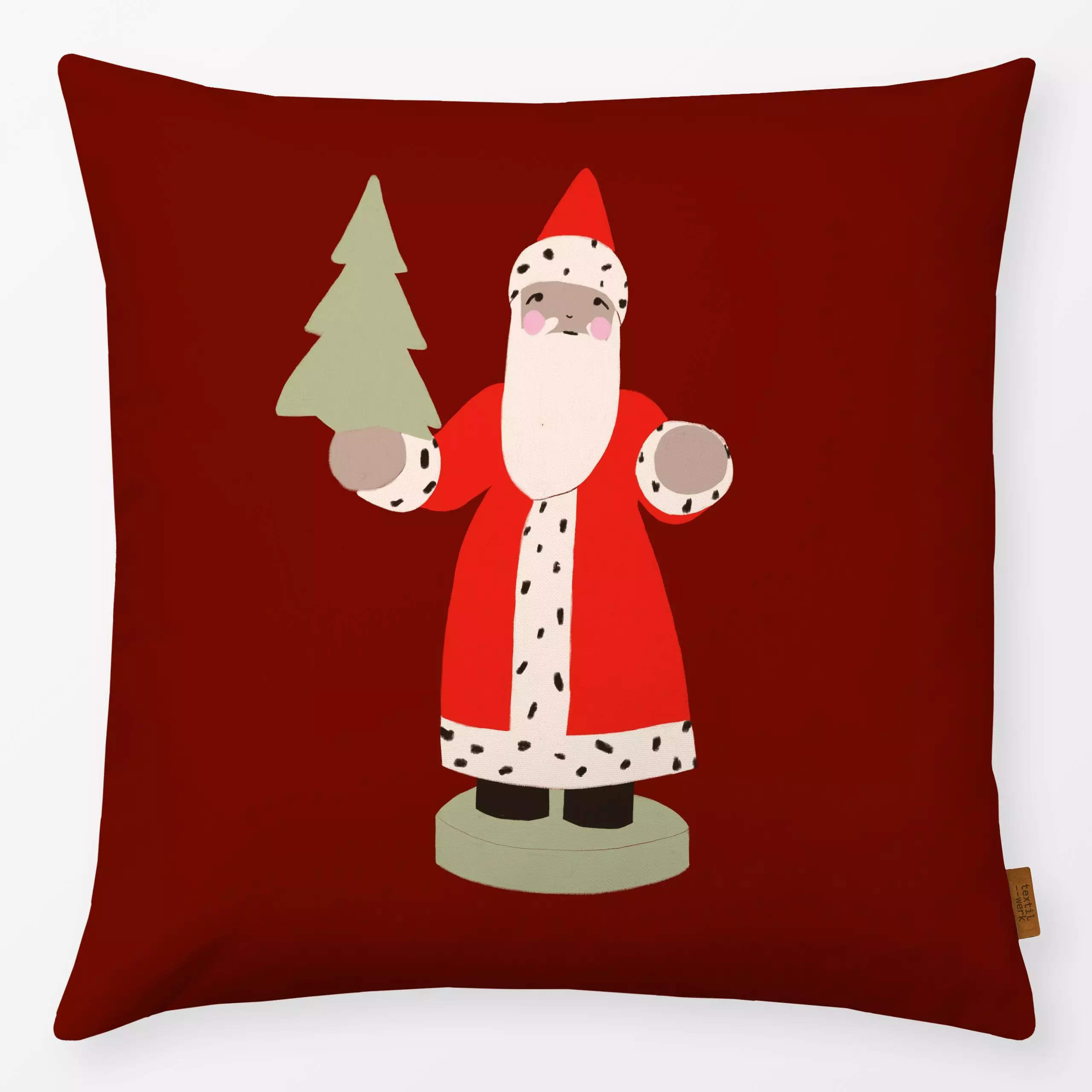 Kissen Weihnachtsmann Holzfigur Rot - Weihnachten - von „Sophie Augustin Illustration"; Tannenbaum, Weihnachtsmann, Weihnach...