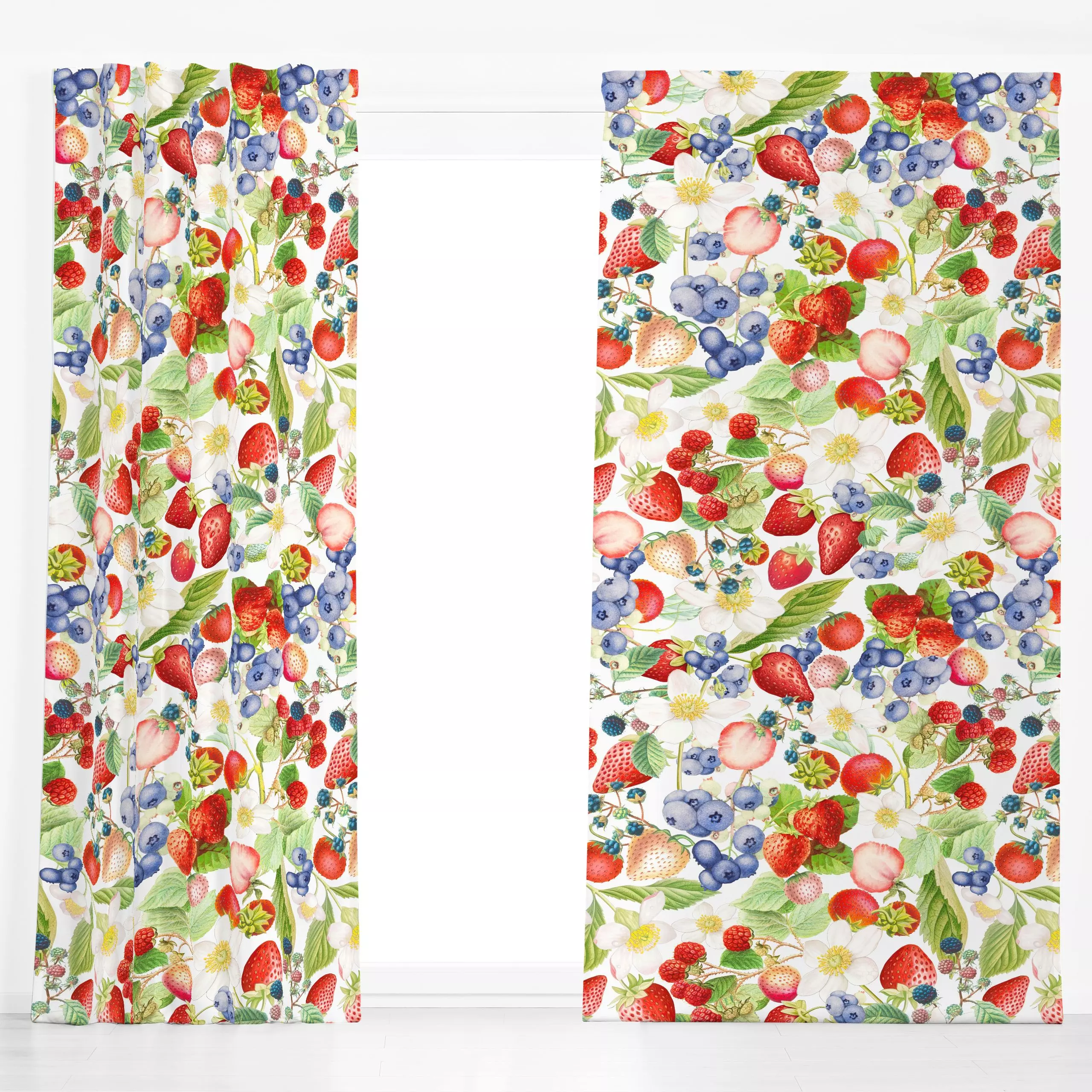 Dekovorhang Erdbeer und Blaubeer Garten - Blumen & Florales, Retro & Vintage - von „Uta Naumann"; Blumen, Blüten, Erdbeeren,...