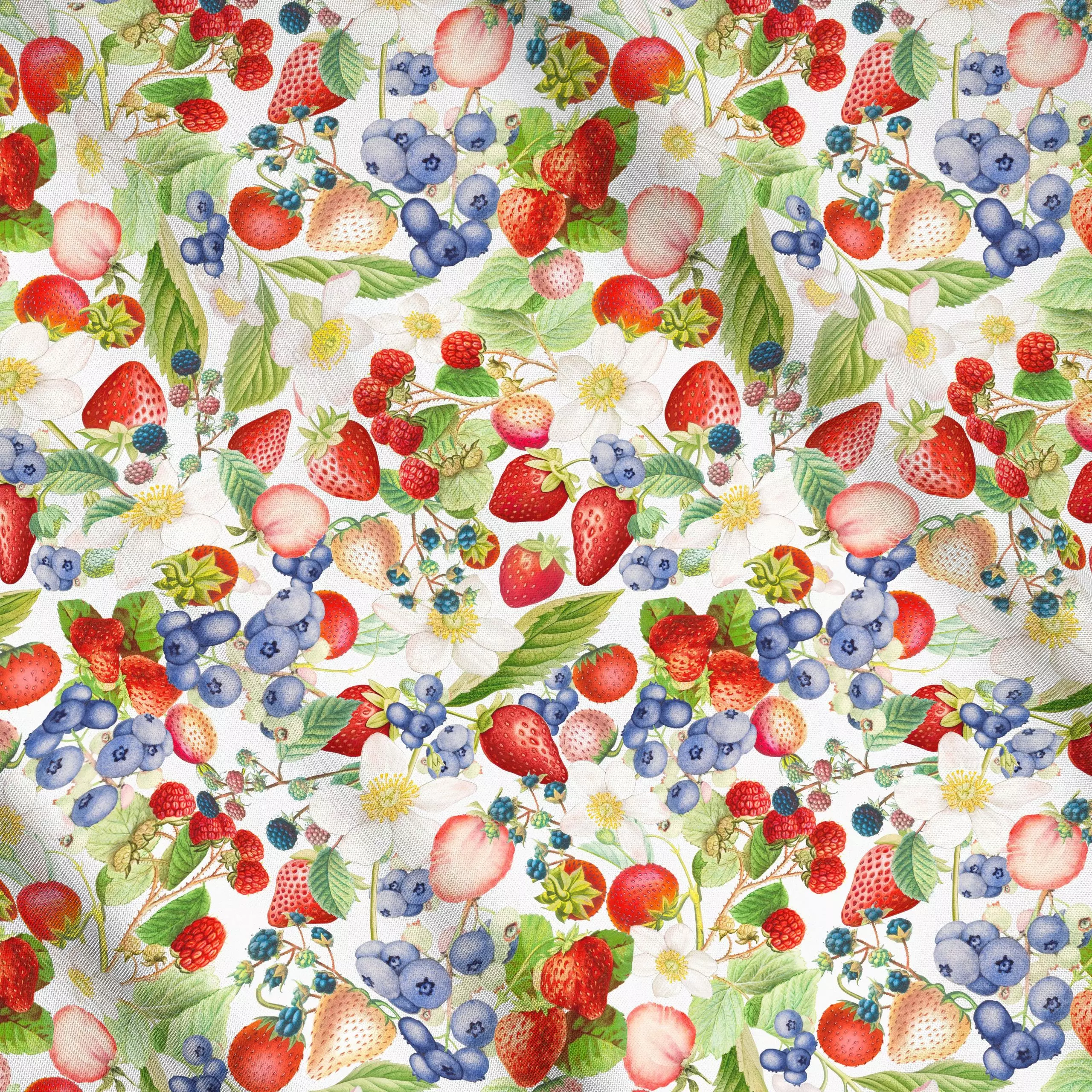 Meterware Erdbeer und Blaubeer Garten - Blumen & Florales, Retro & Vintage - von „Uta Naumann"; Blumen, Blüten, Erdbeeren, B...