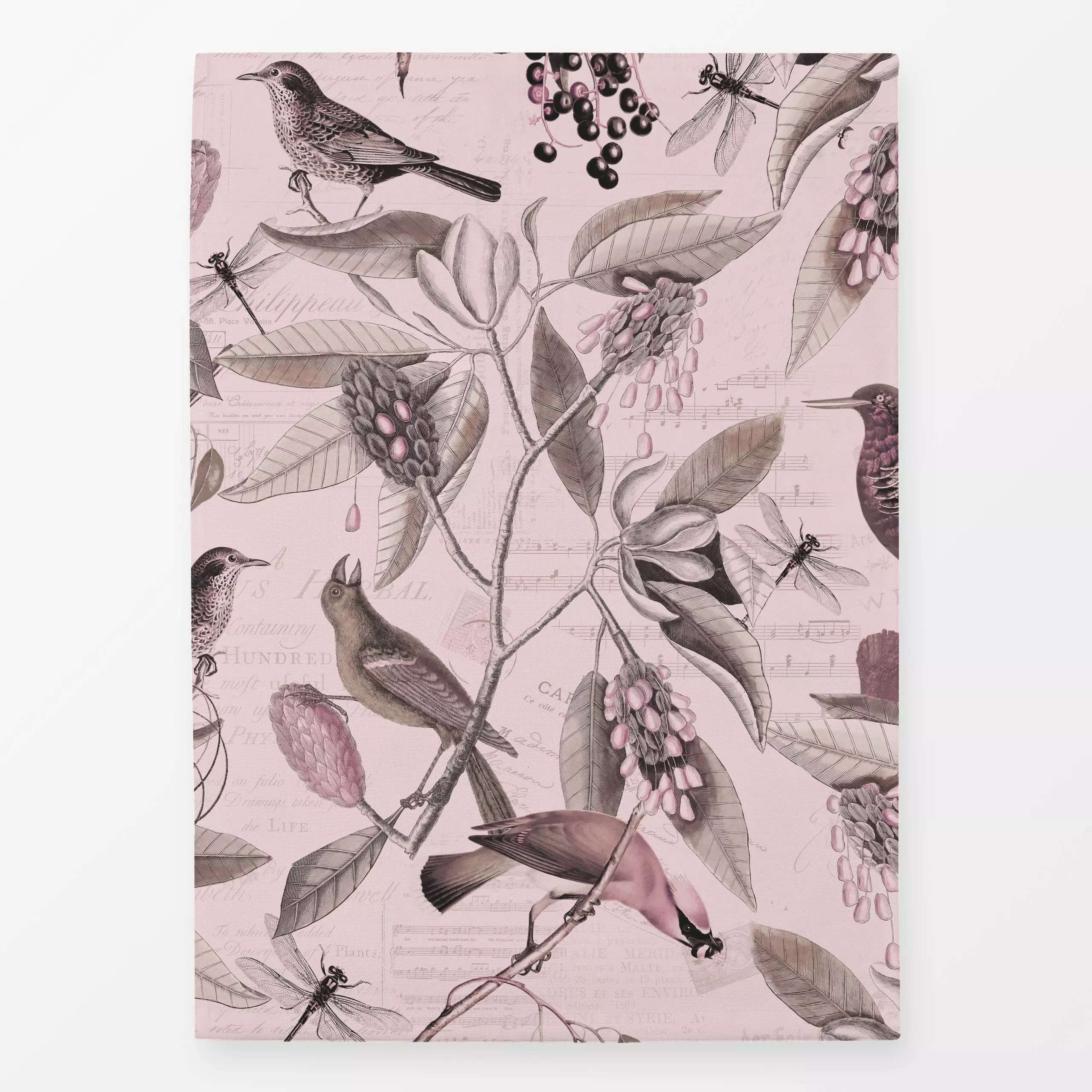 Geschirrtücher Nostalgic Magnolia Birds Pink - Blumen & Florales, Tiere - von „Andrea Haase"; Natur, vintage, typografie, bo...