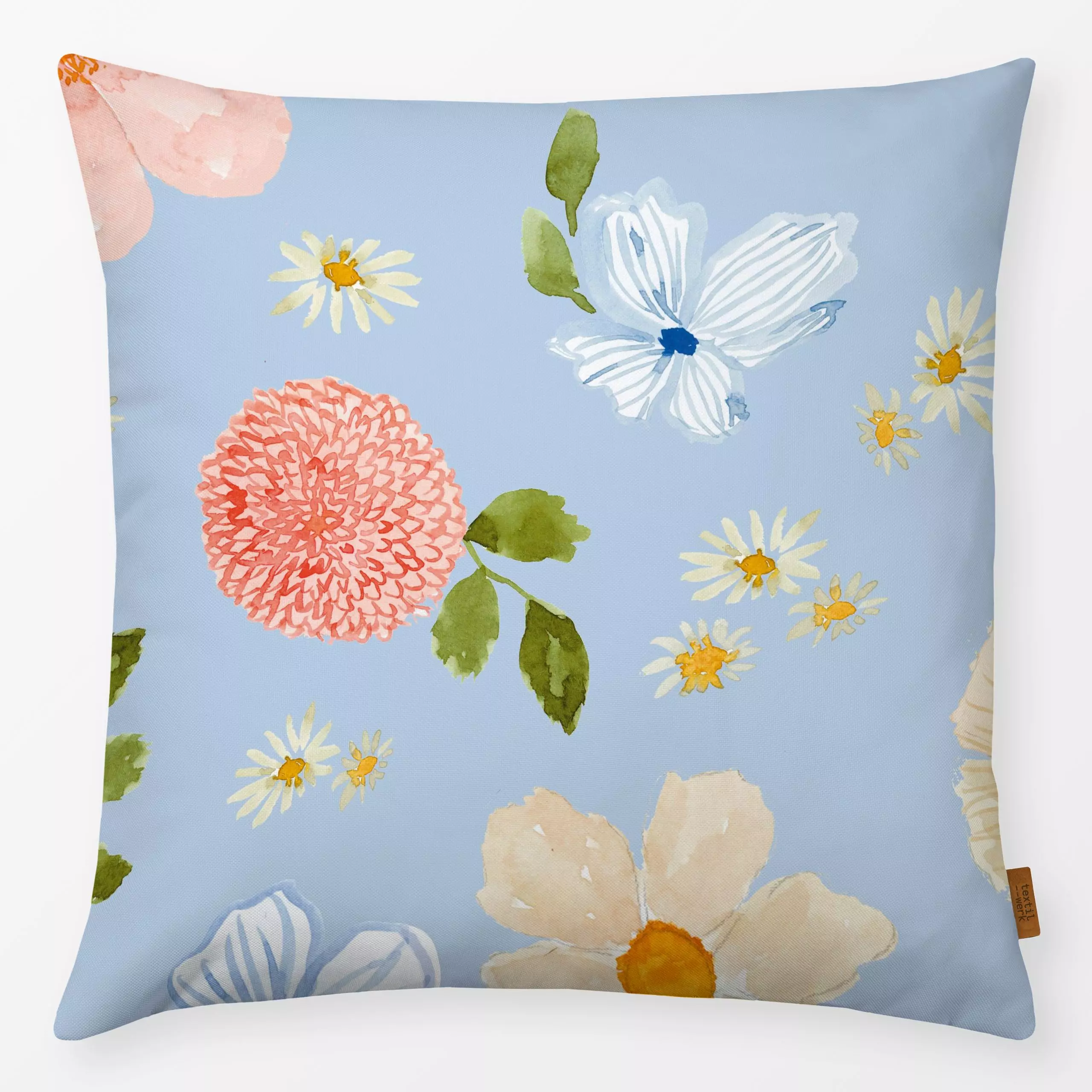 Kissen Summer Vibes pastels blue - Blumen & Florales, Pflanzen & Botanik - von „Lena Yokota"; Muster, Blumen, Sommerblumen, ...