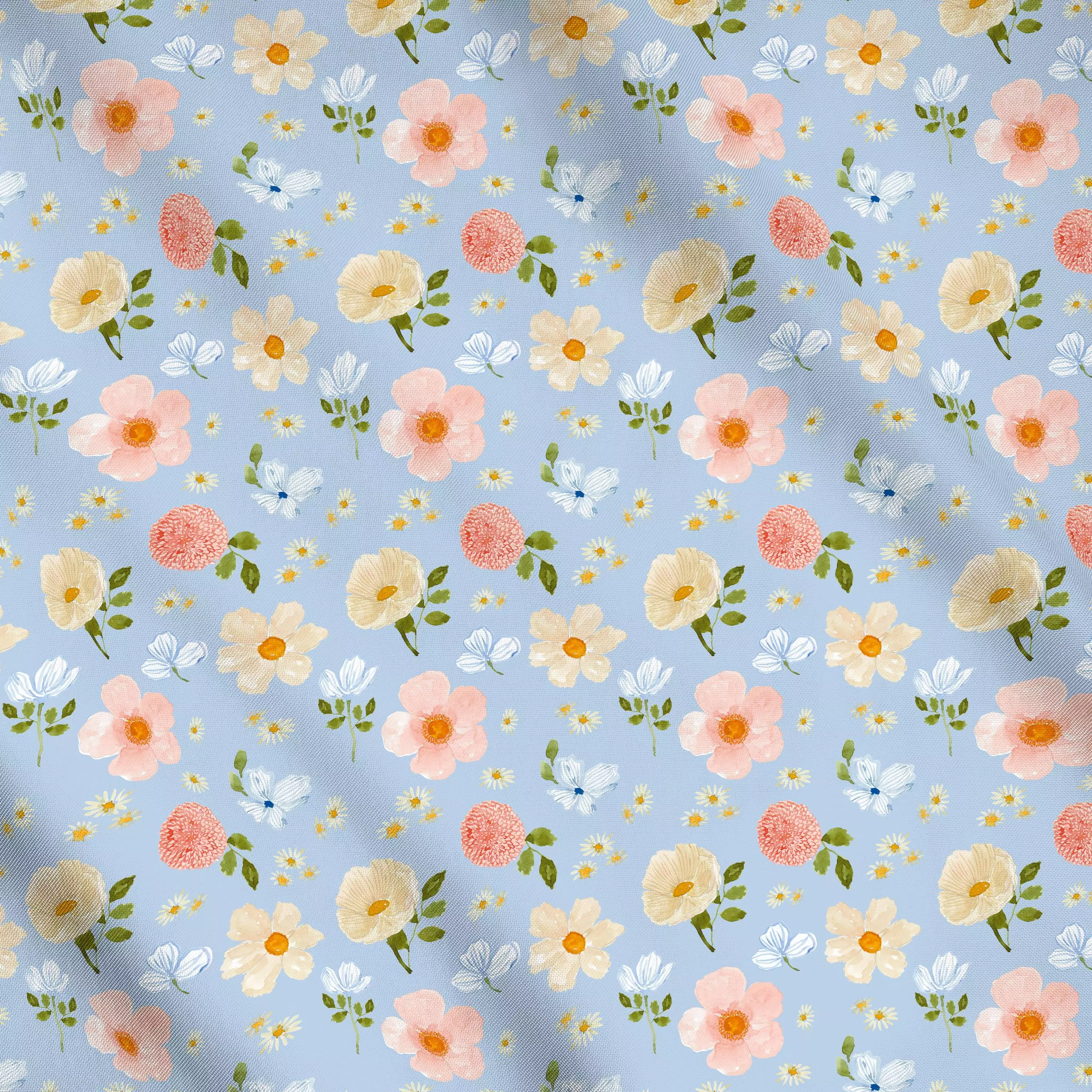 Meterware Summer Vibes pastels blue, Blumen, Sommer, von Lena Yokota