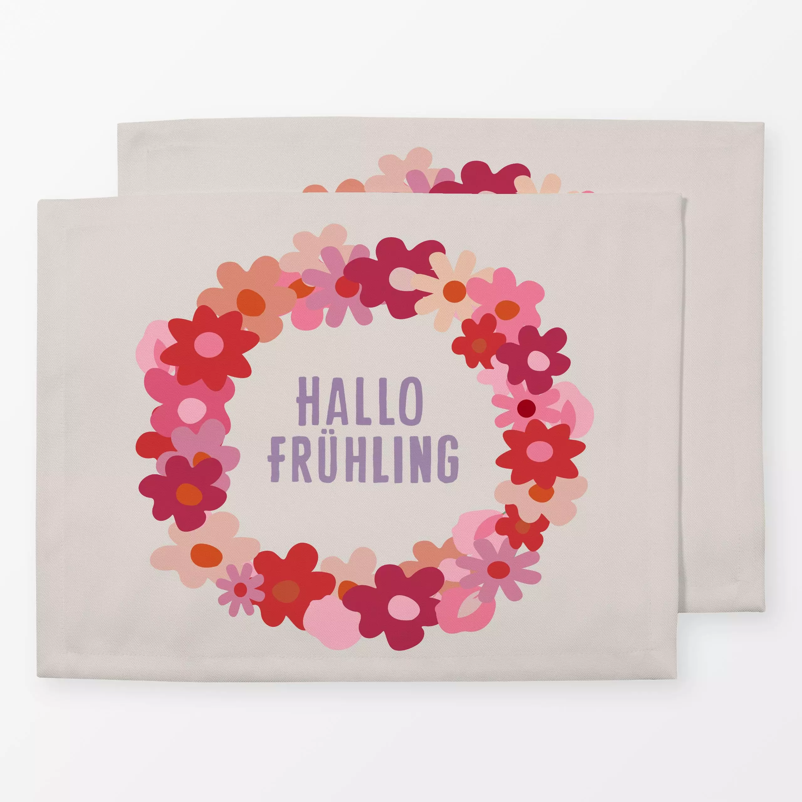 Tischset Hallo Frühling Blumenkranz, Blumen, Spruch, Ostern, von Alisa Knöß