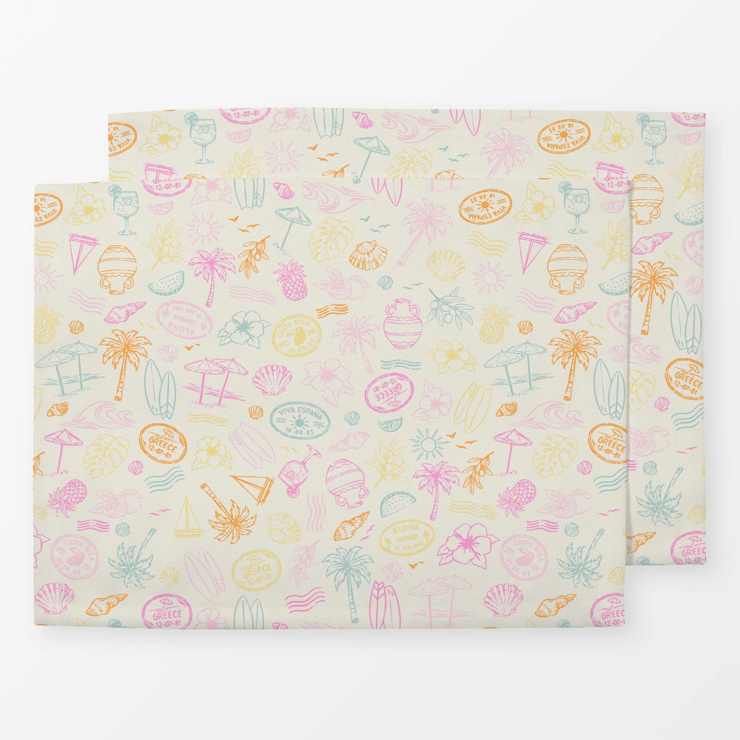 Tischset Sommer Reise Icons bunt, Sommer, von Katrin Graff
