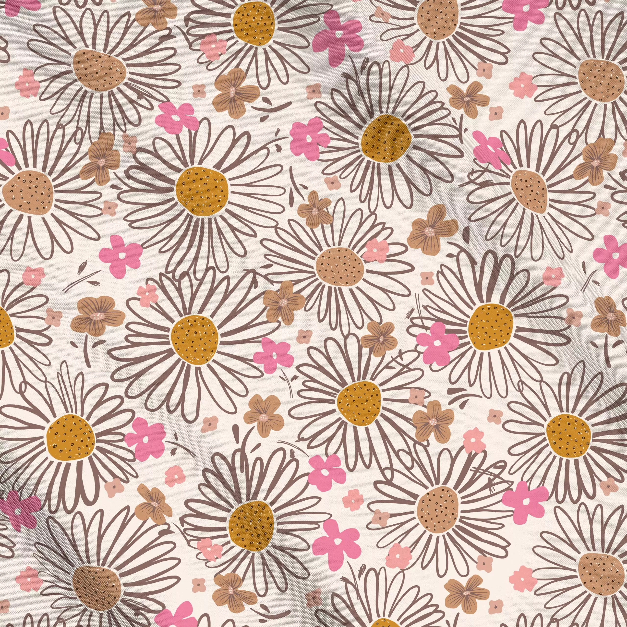 Meterware Daisy Meadow beige yellow - Blumen & Florales, Symbole & Muster - von „Kathrin Woo"; Sommerblumen, Hygge, Sommer, ...