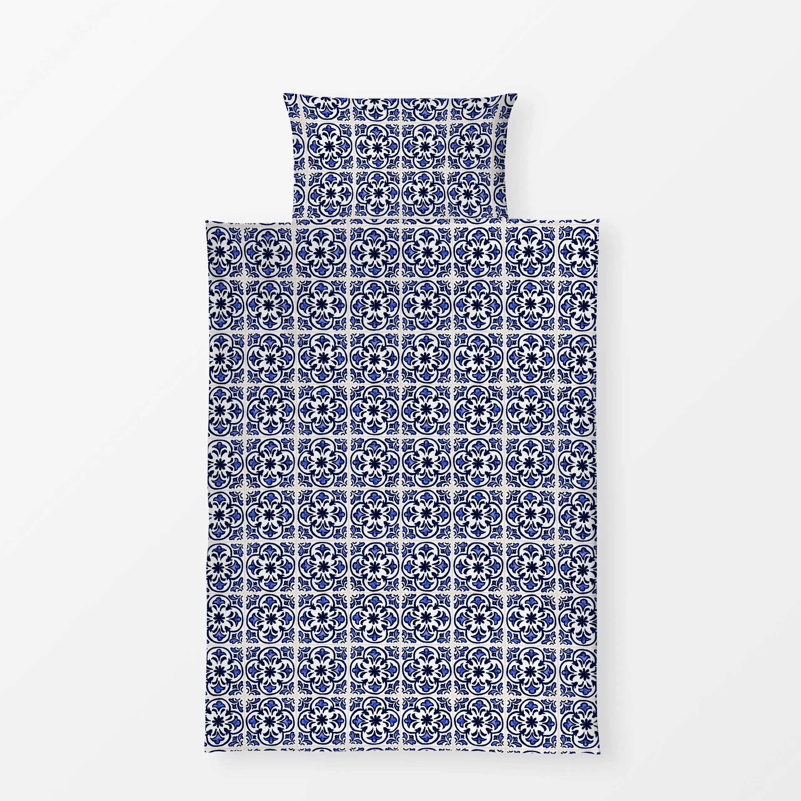 Bettwäsche Azulejo Pattern 1 - Sommer, Symbole & Muster - von „Karen Menzenbach"; Muster, Aquarell, Sommer, dunkelblau, wate...