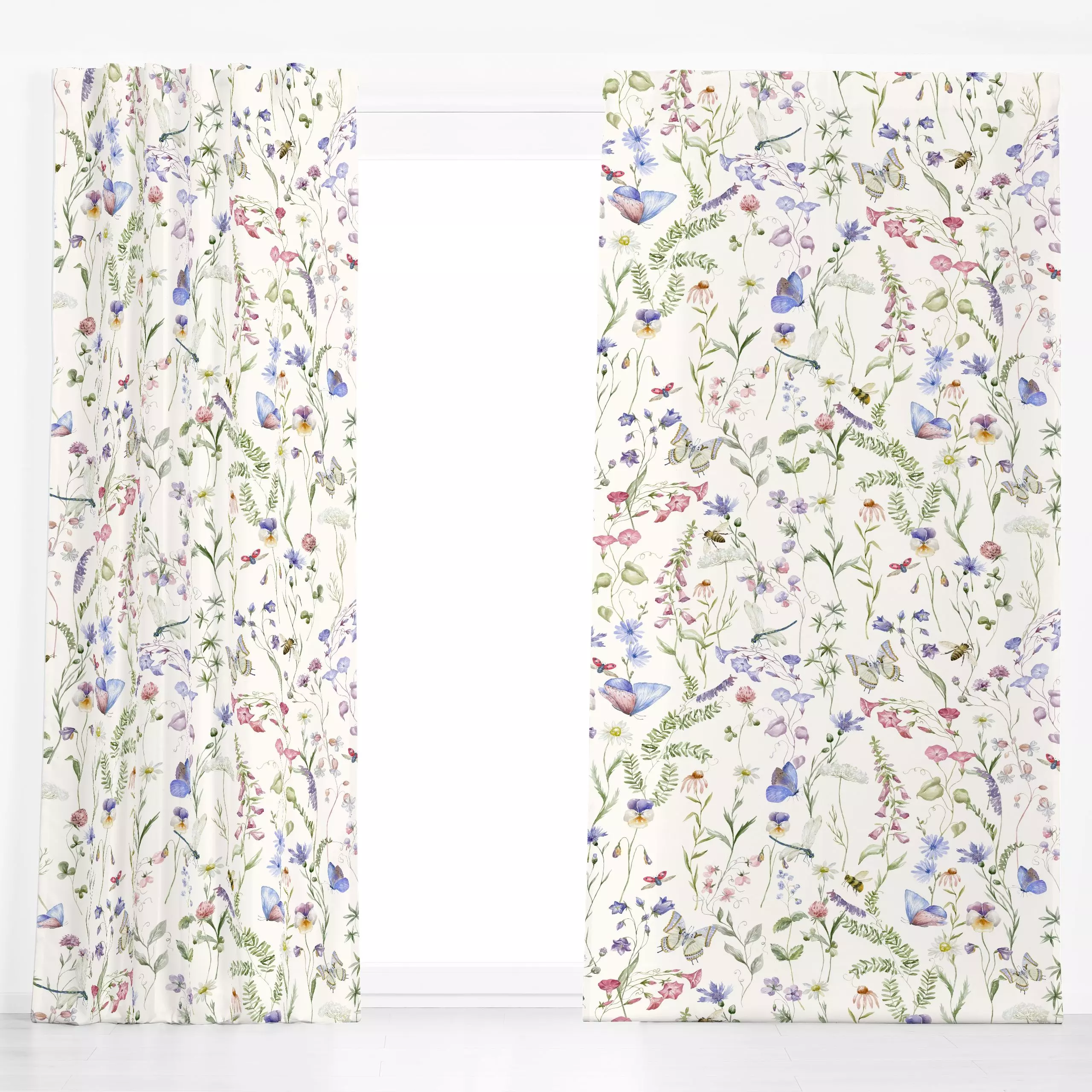 Dekovorhang Wildblumen Wiese 4 - Blumen & Florales, Sommer, Pflanzen & Botanik - von „Uta Naumann"; Wasserfarben, Natur, ska...