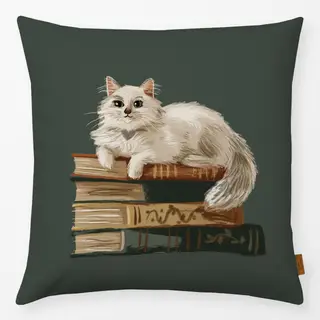 Kissen weiße Katze auf Büchern