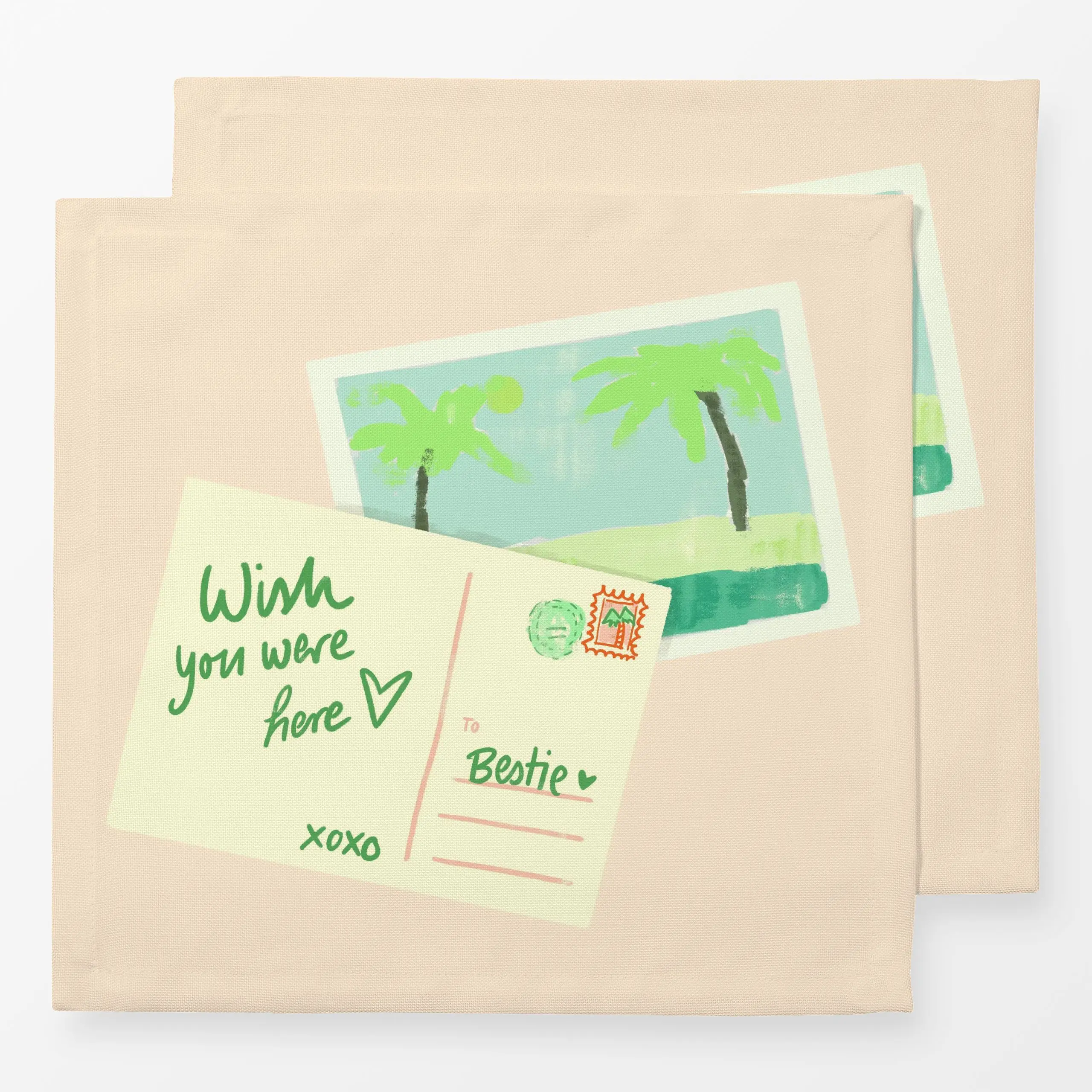 Servietten Wish you were here Postkarte - Sommer, Sprüche & Schriftzüge, Reise - von „Janna Schipper"; Collage, tropical, So...