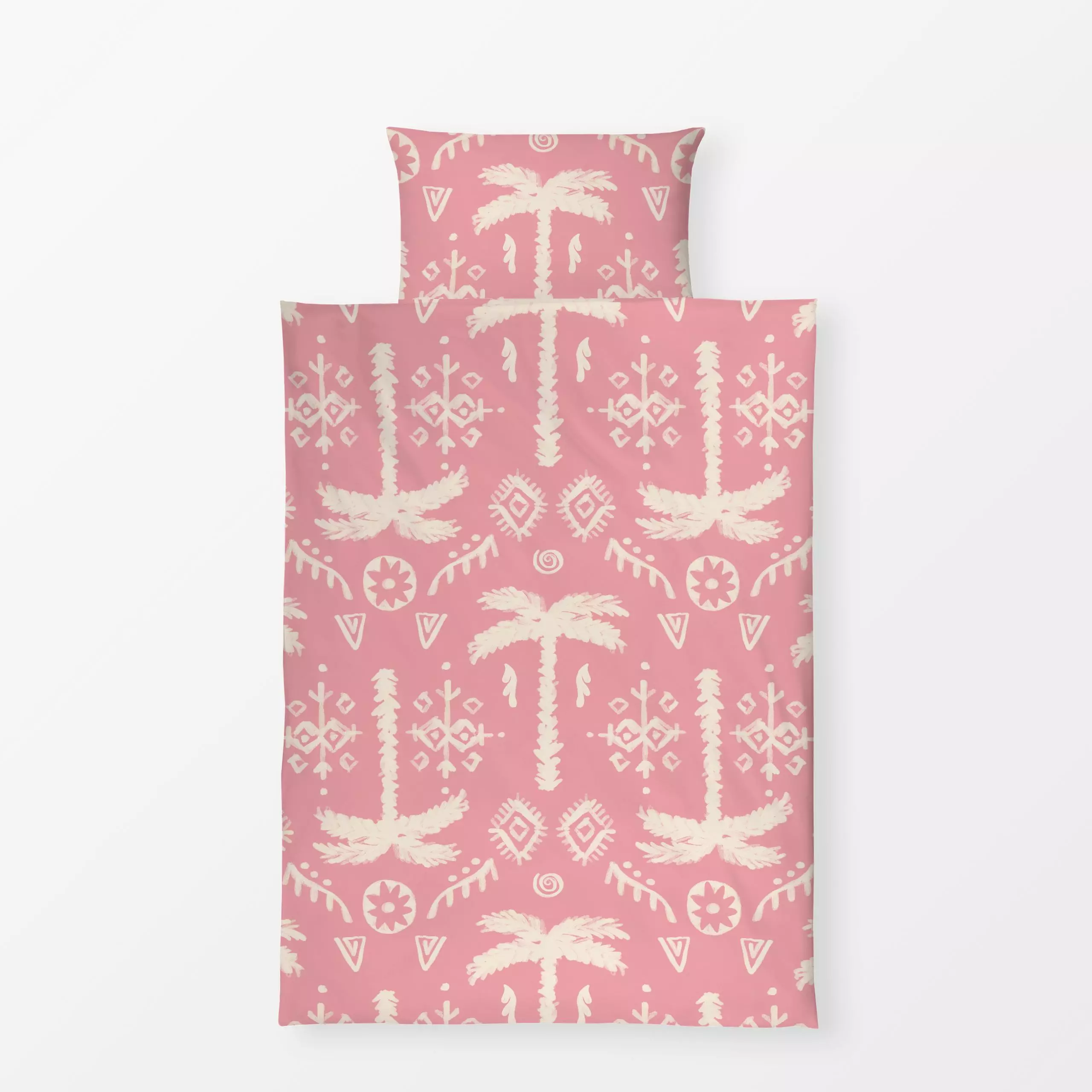 Bettwäsche PALM ETHNO IKAT Rosa - Sommer, Symbole & Muster - von „Kruth Design"; Garten, Sommer, Ethno, ikat, Balkon, Garten...