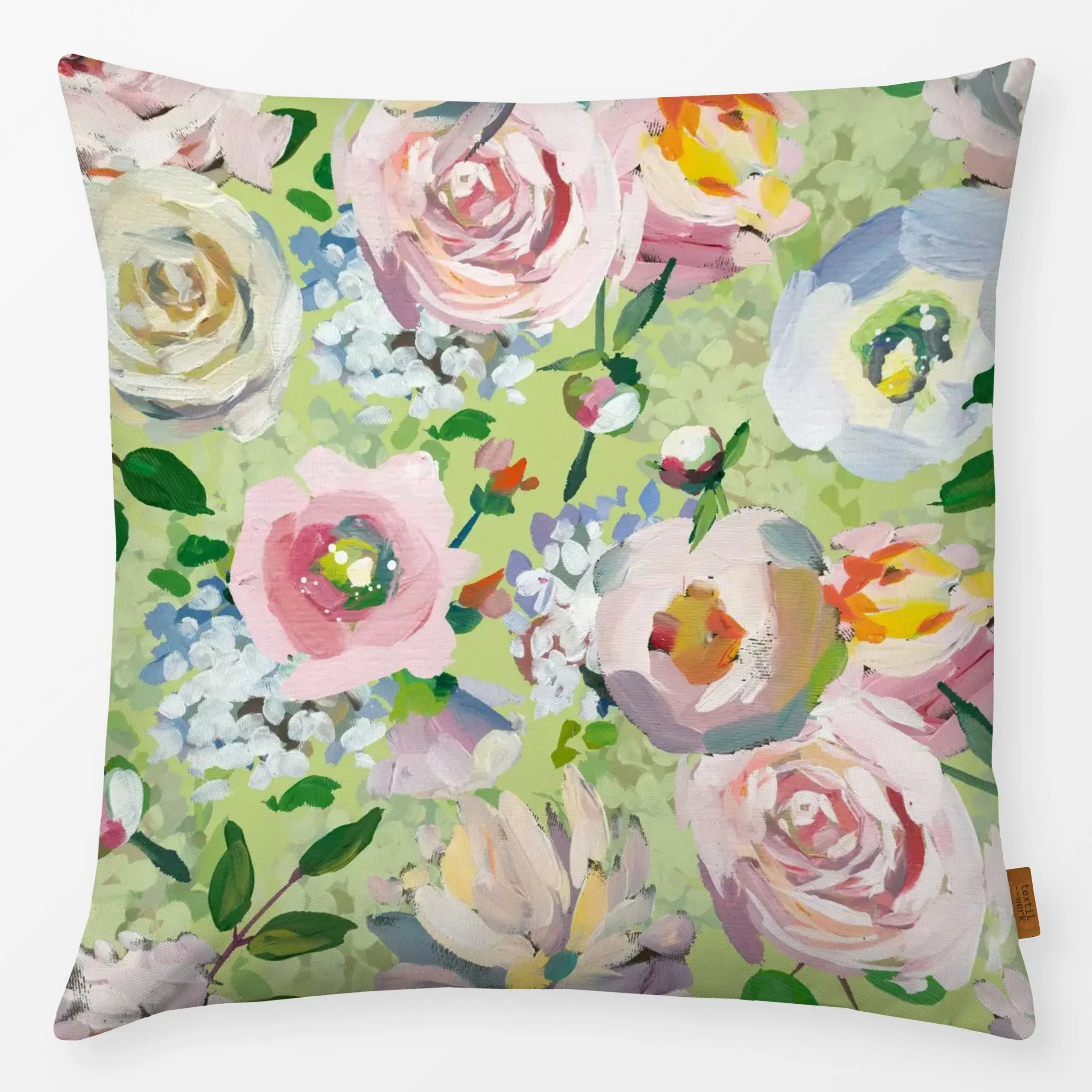 Kissen Monet Sommerblumen Wiese - Blumen & Florales - von „Uta Naumann"; Wasserfarben, Blumen, Rosen, Pfingstrosen, Blüten, ...