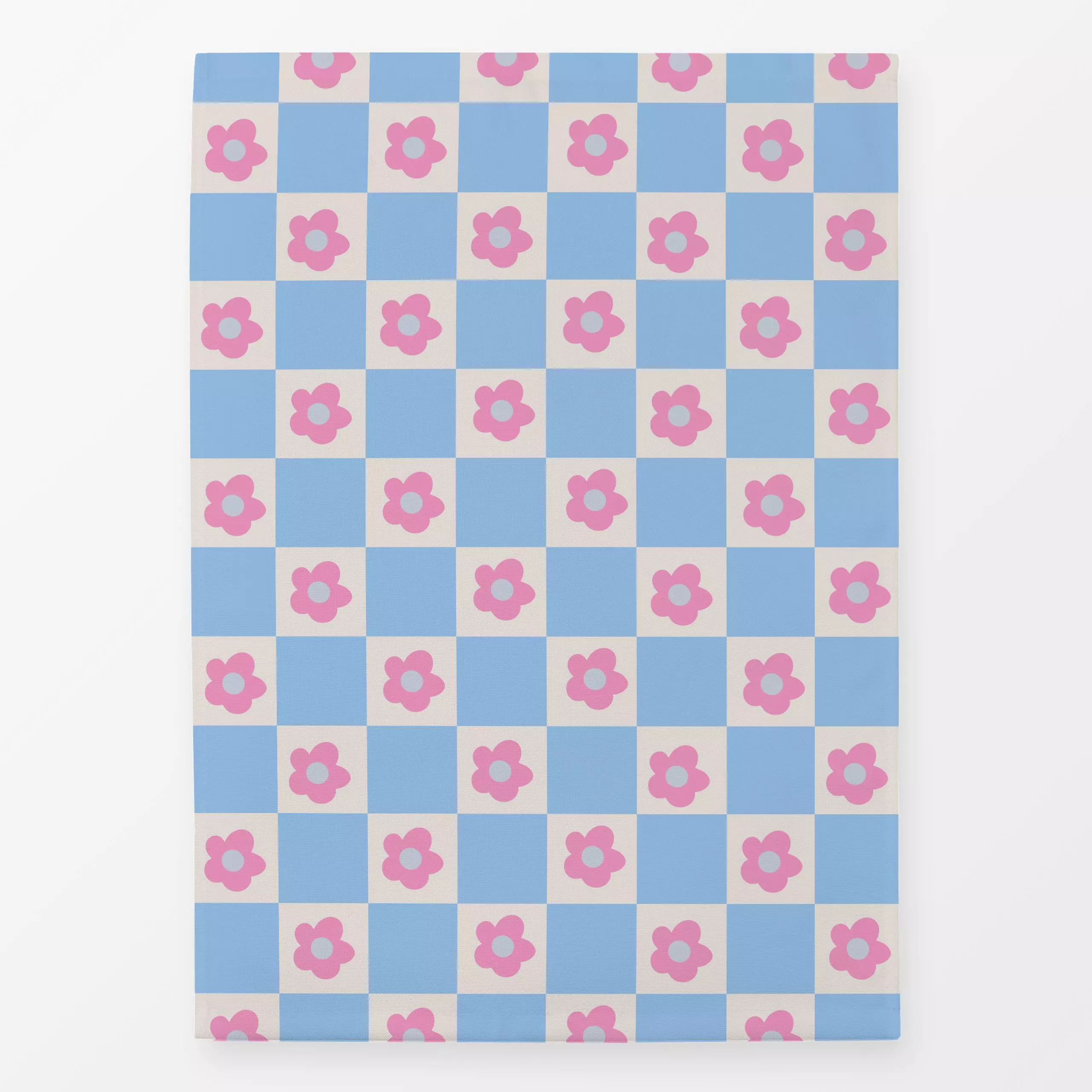 Geschirrtücher Flower Checks Babyblau - Blumen & Florales, Frühling - von „textilwerk"; Illustration, skandinavisch, beige, ...