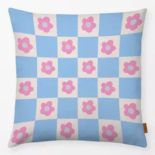 Kissen Flower Checks Babyblau