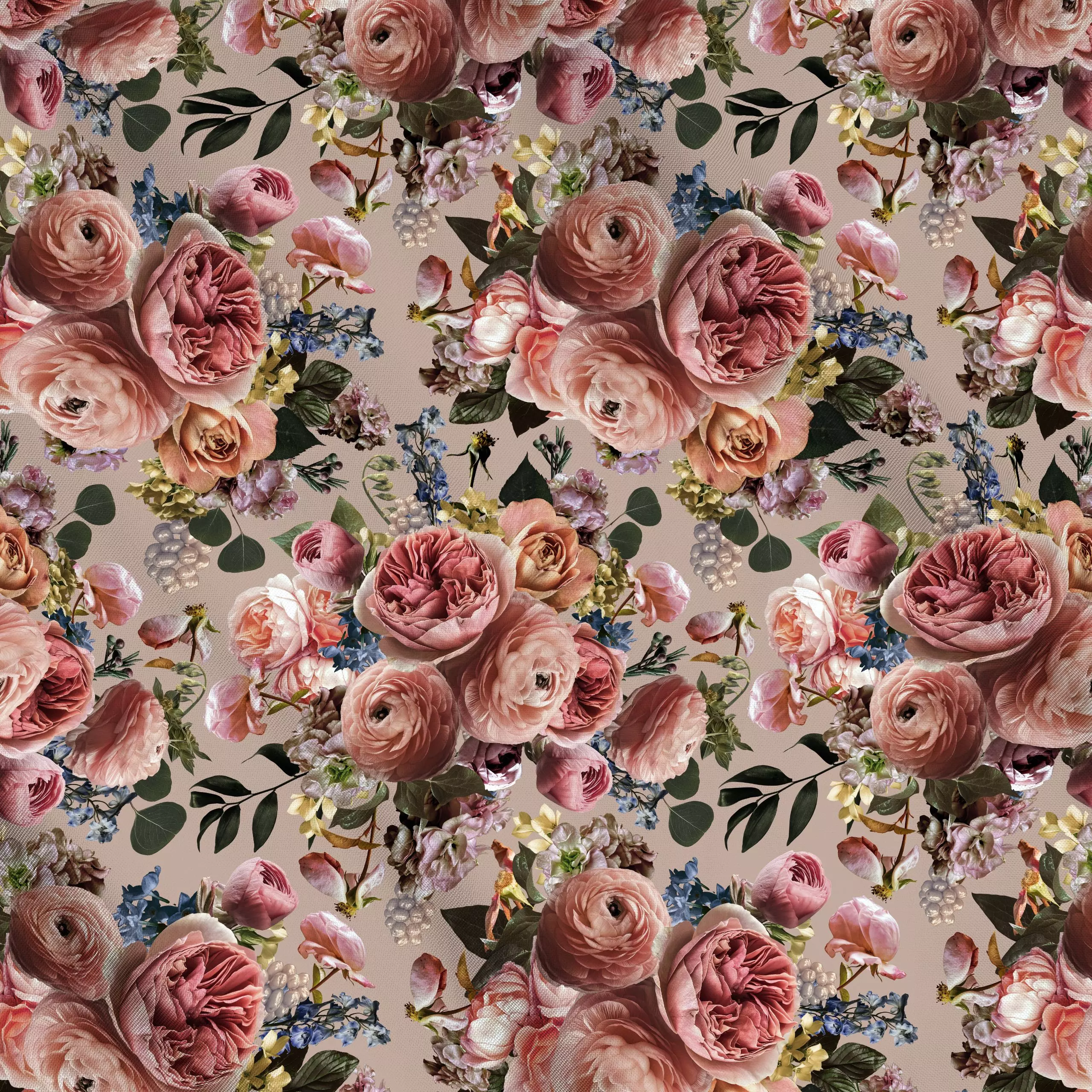 Meterware Vintage Rosen - Blumen & Florales, Herbst - von „Uta Naumann"; boho, Muster, Natur, Blumen, Rosen, Pfingstrosen, E...