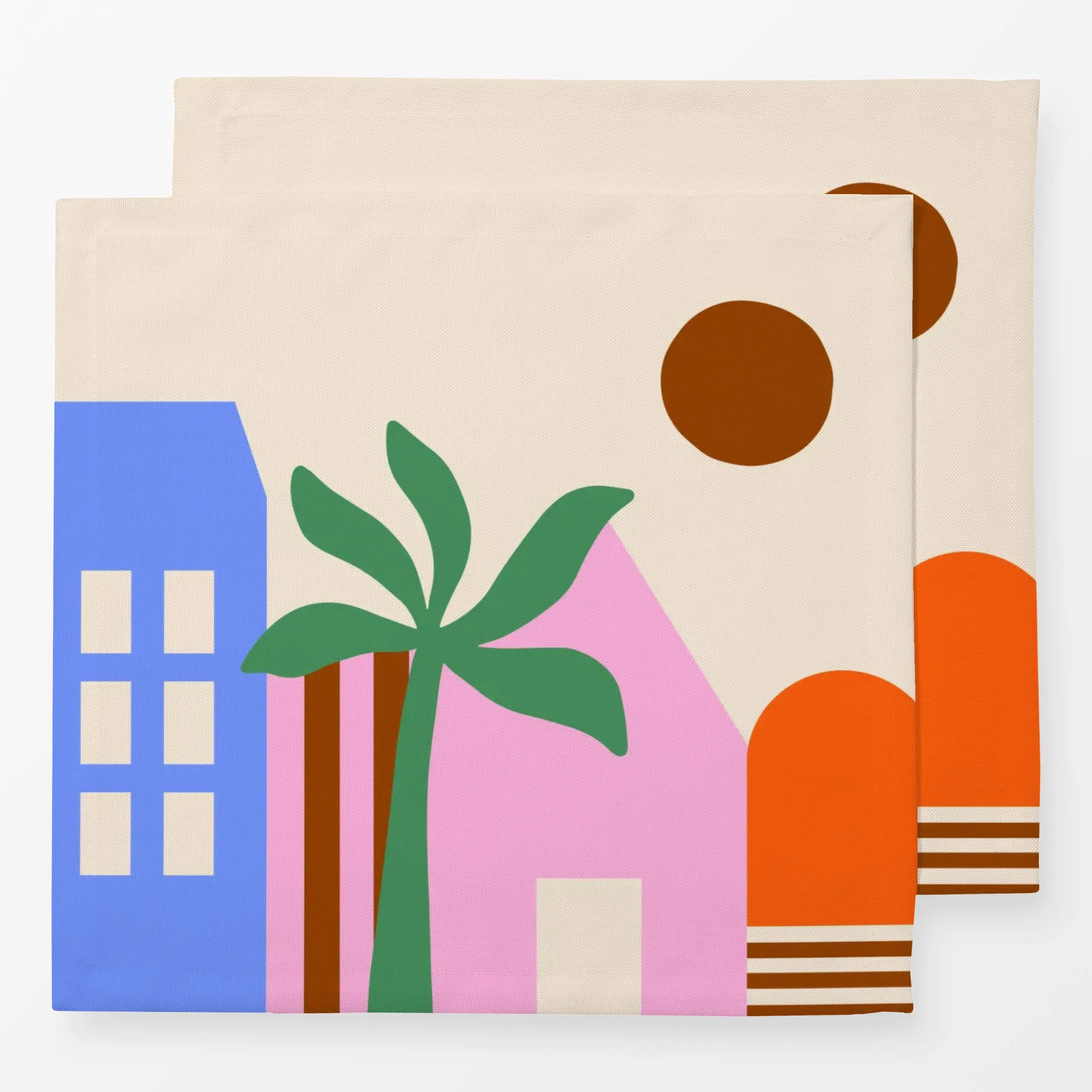 Servietten Tropical City Häuser - Städte & Länder, Sommer, Reise - von „Maren Gross "; Illustration, Sonne, tropisch, tropic...