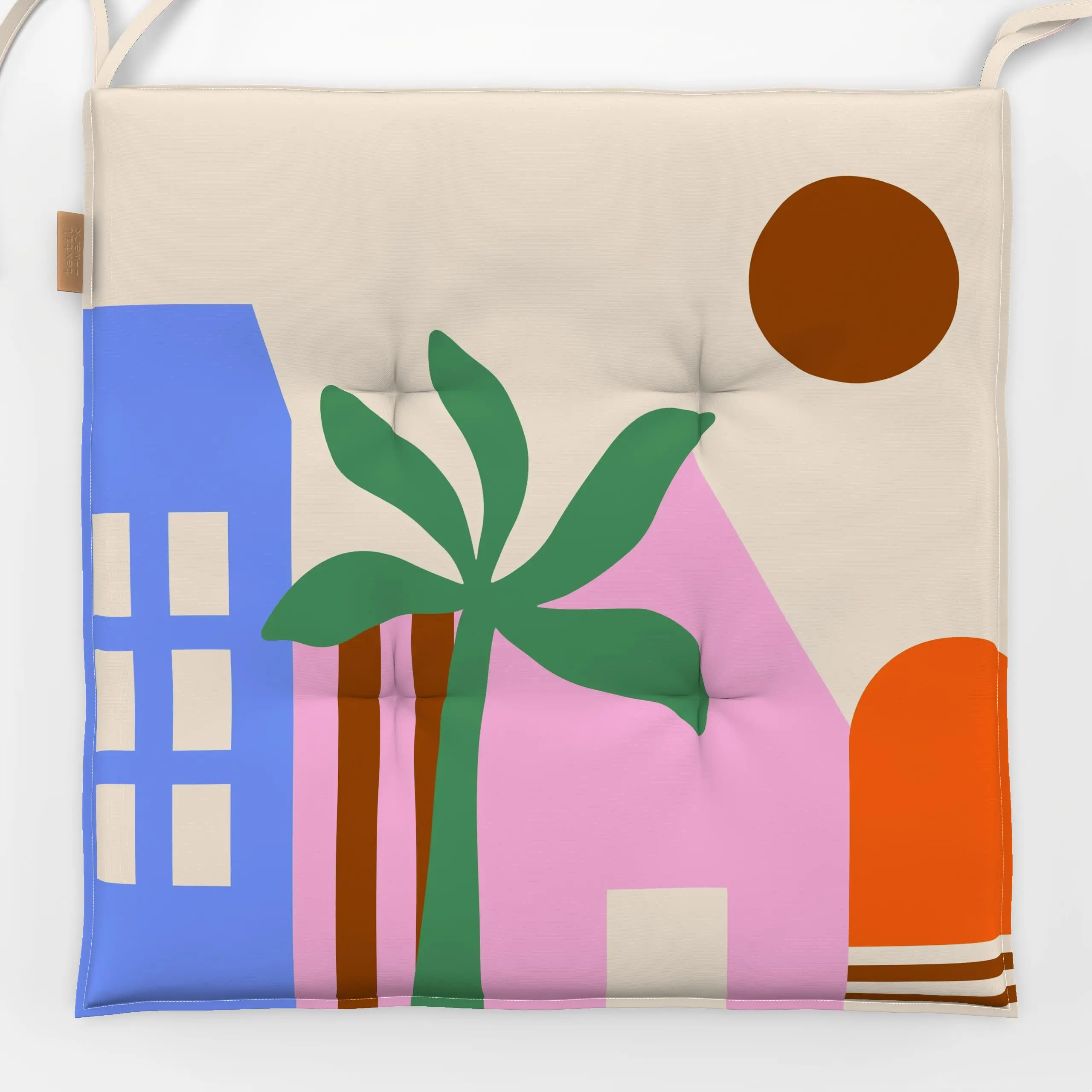 Sitzkissen Tropical City Häuser - Städte & Länder, Sommer, Reise - von „Maren Gross "; Illustration, Sonne, tropisch, tropic...
