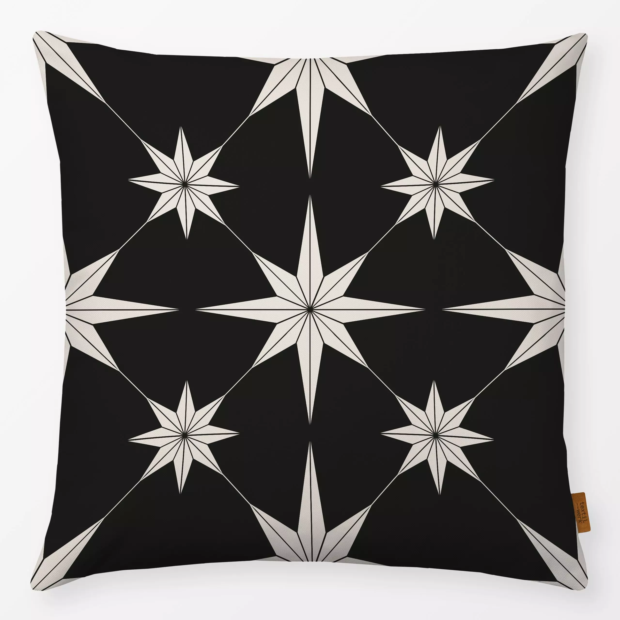 Kissen Boho Paper Stars black - Weihnachten, Winter - von „Karen Menzenbach"; schwarz, abstrakt, Sterne, Weihnachten, grafis...