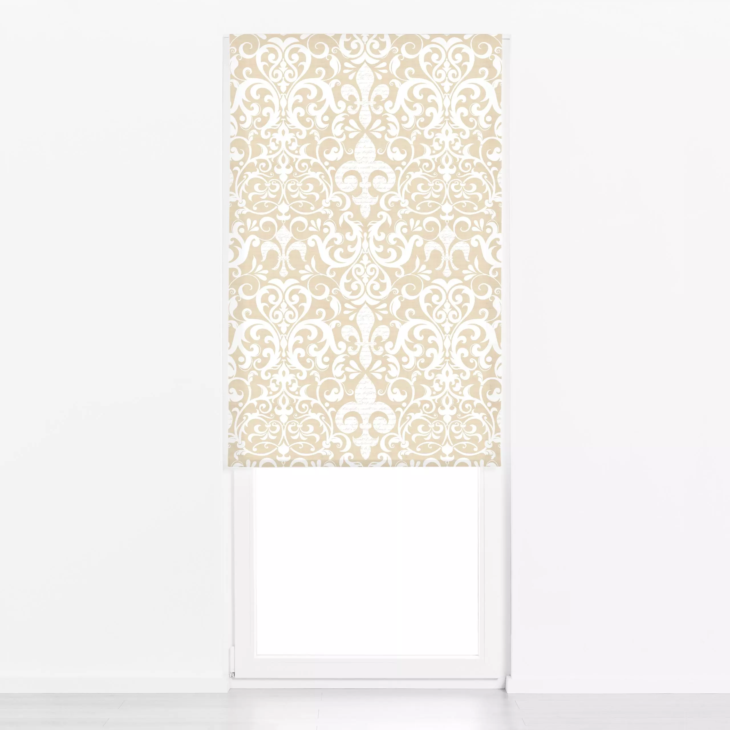 Raffrollo Fleur De Lis Damask Script VI - Symbole & Muster, Retro & Vintage - von „Andrea Haase"; beige, vintage, Handschrif...