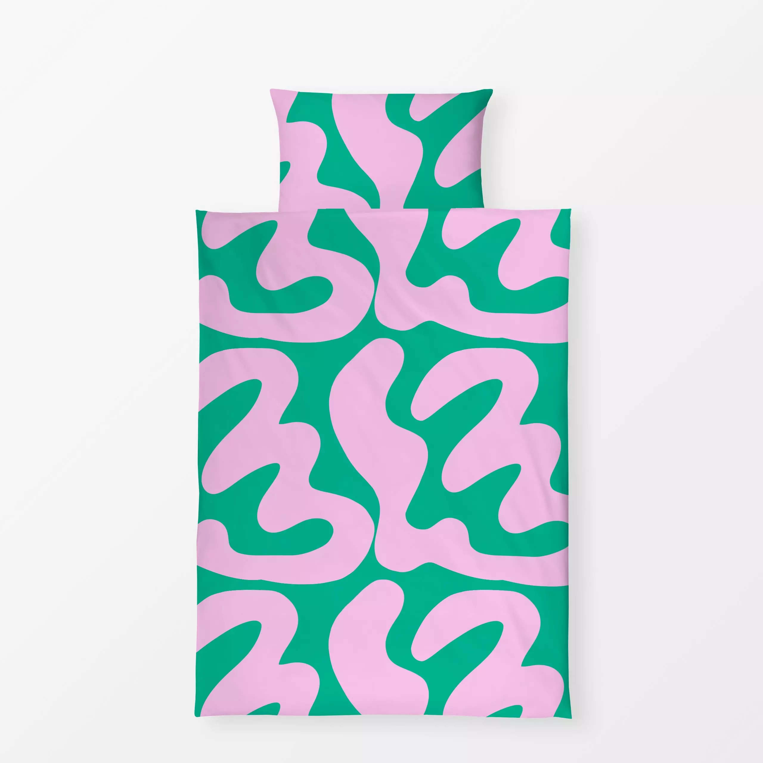 Bettwäsche Summer Shapes Swirl Grün Rosa - Symbole & Muster - von „Studio ROSAGRAU"; boho, rosa, Retro, Sommer, Shapes, well...