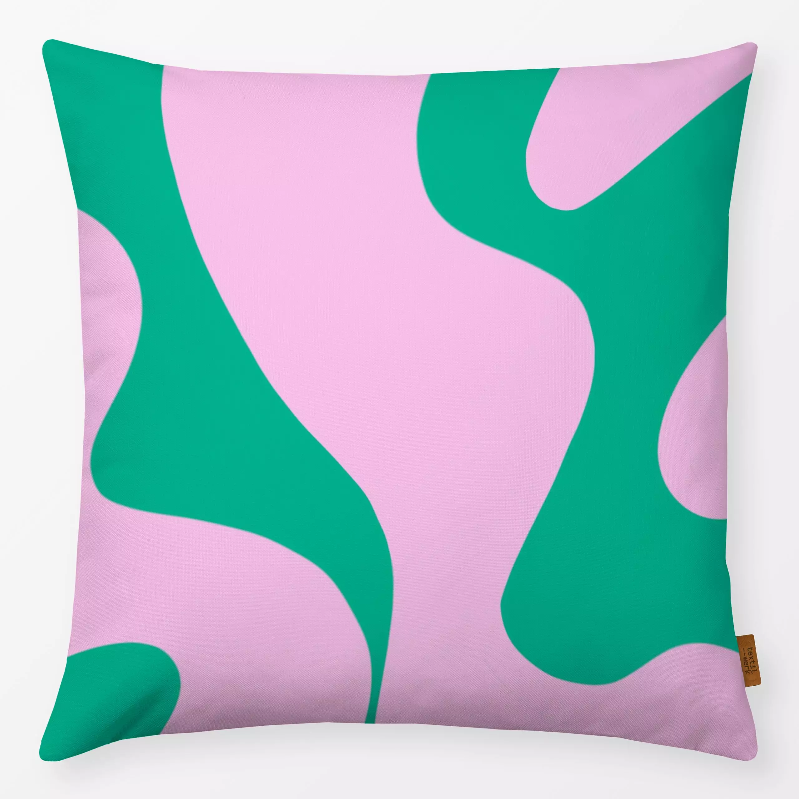 Kissen Summer Shapes Swirl Grün Rosa - Symbole & Muster - von „Studio ROSAGRAU"; boho, rosa, Retro, Sommer, Shapes, wellen, ...
