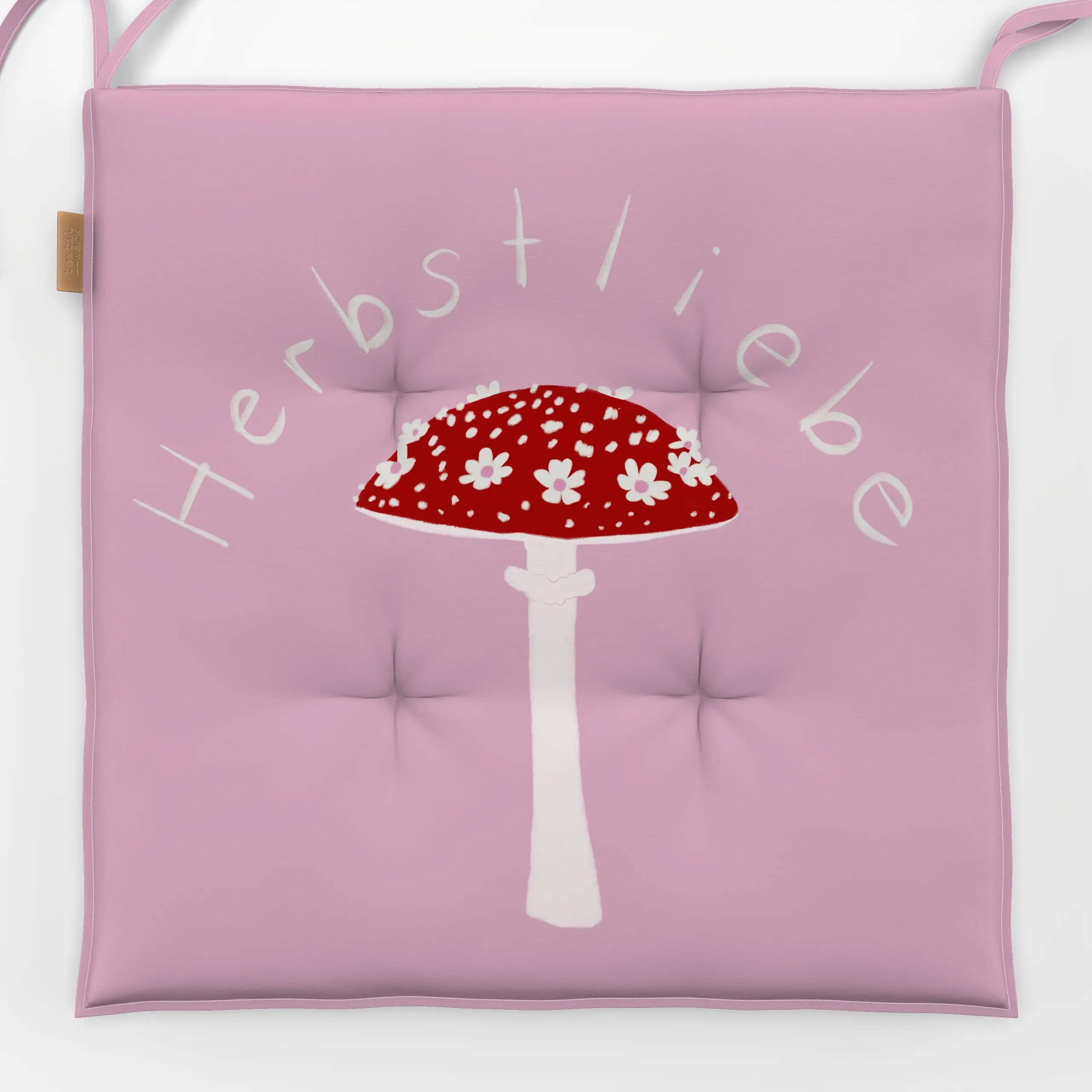 Sitzkissen Fliegenpilz Herbstliebe Rosa - Herbst, Sprüche & Schriftzüge, Pflanzen & Botanik - von „Sophie Augustin Illustrat...