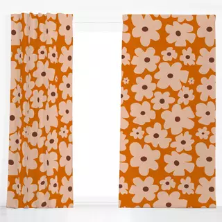 Dekovorhang Beige Blumen Auf Orange