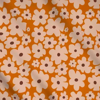 Meterware Beige Blumen Auf Orange