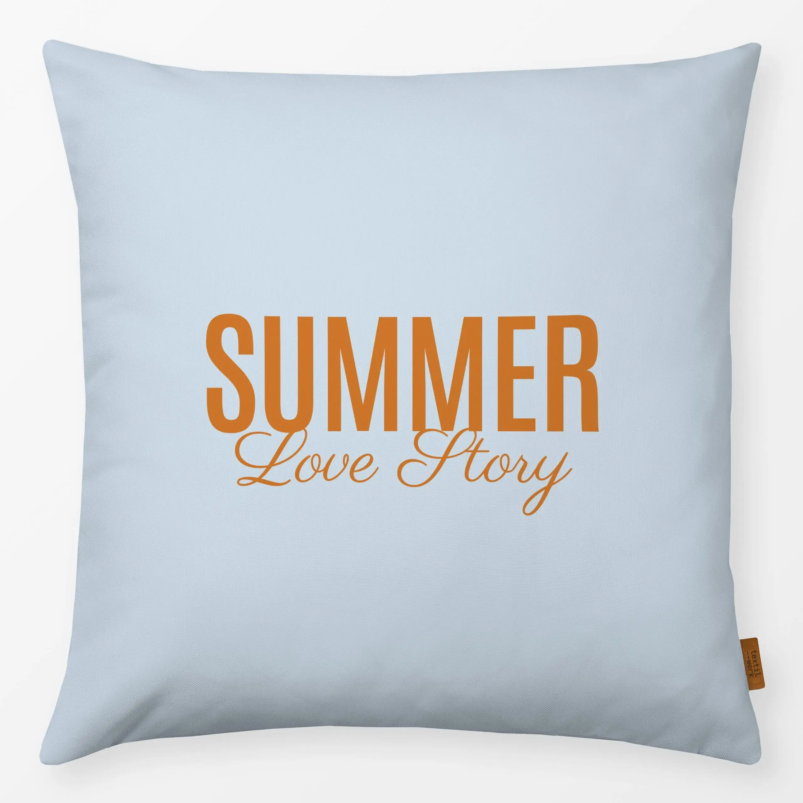 Kissen Summer Love Story Blue - Sommer, Sprüche & Schriftzüge - von „Jana Moßmann"; Garten, Summerfeeling, Midsummer, janamo...