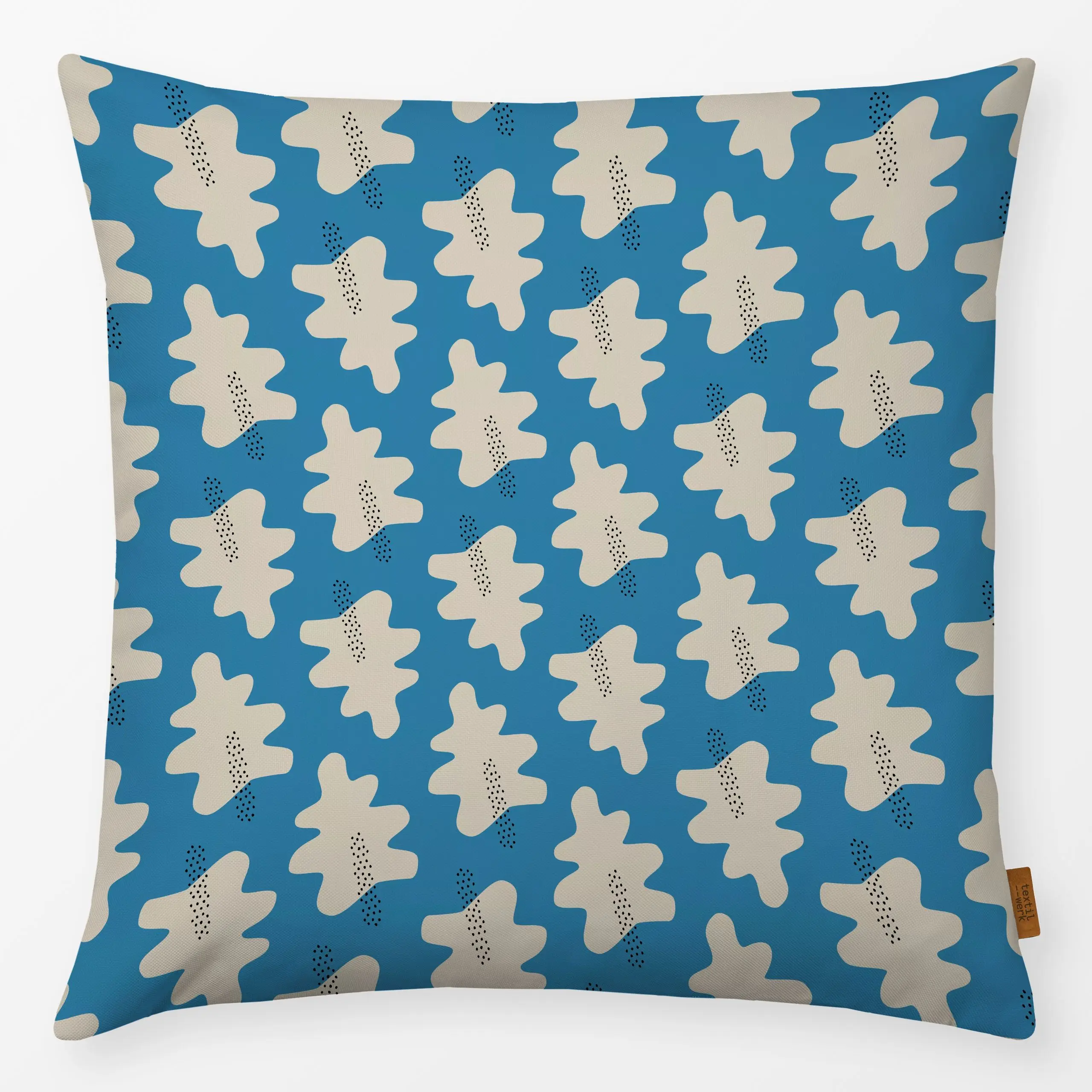 Kissen Muster Herbstlaub - blau beige - Herbst - von „Heyduda"; Blatt, Laub, Weihnachten, Winter, Herbst, Geschenk, Herbstde...