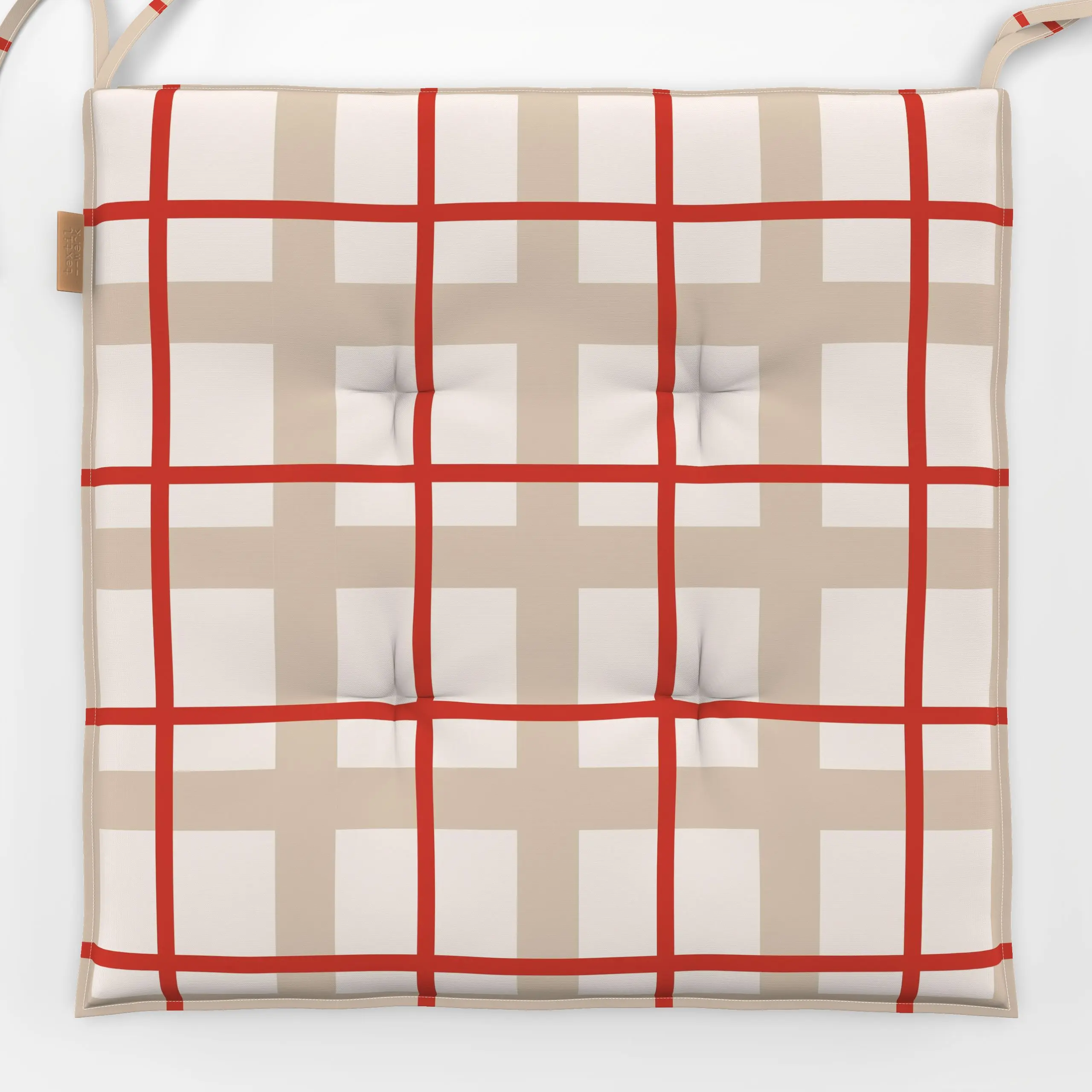 Sitzkissen Christmas Plaid Cinnamon - Weihnachten, Symbole & Muster - von „Jana Driver"; Streifen, Weihnachten, beige, Karo,...