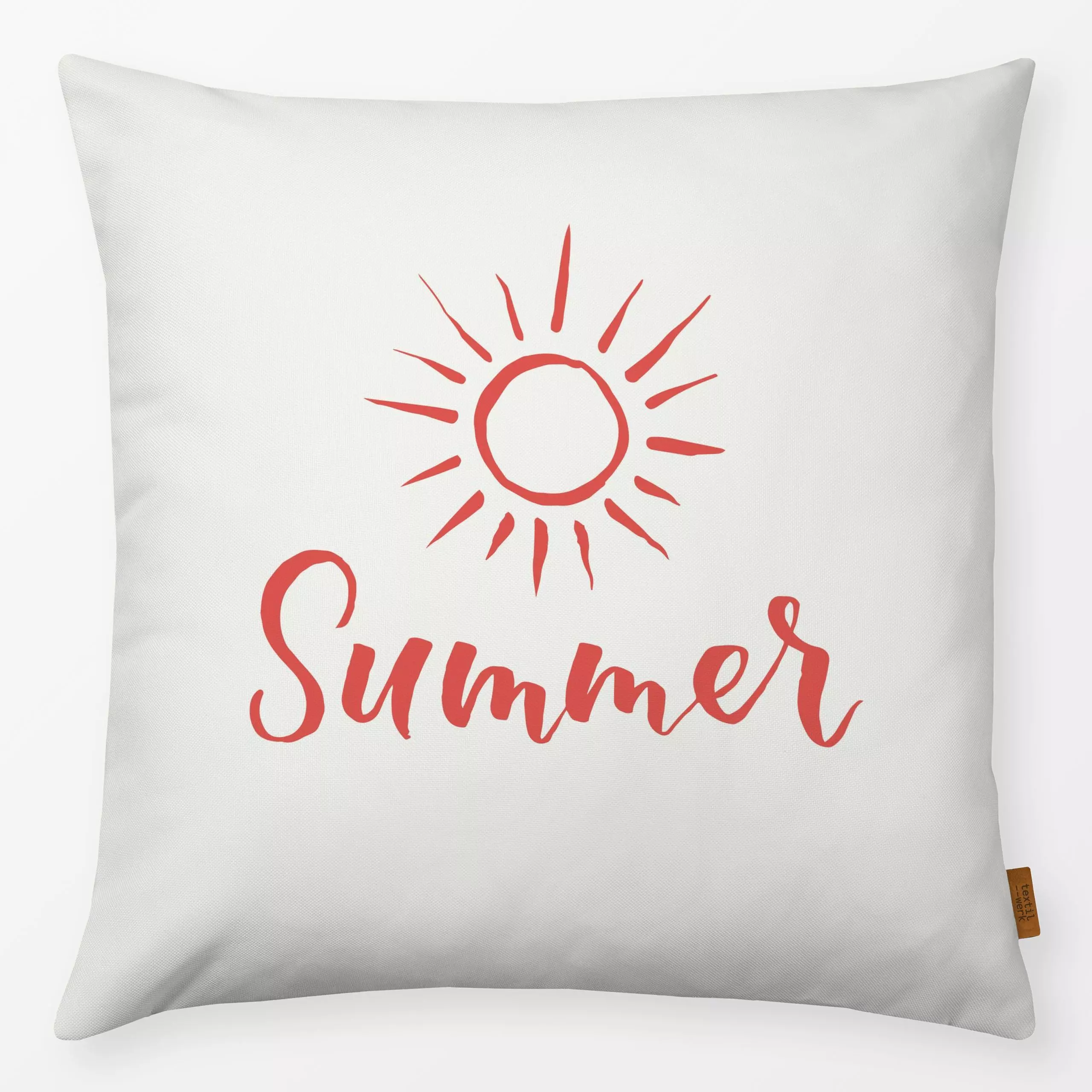 Kissen Summer coral - Sommer, Sprüche & Schriftzüge - von „Katrin Graff"; Strand, Sonne, Sommer, Urlaub, maritim, coastal, K...