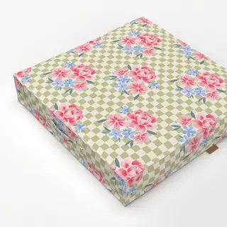 Bodenkissen Blumen Karo grün