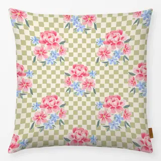 Kissen Blumen Karo grün