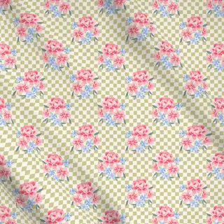 Meterware Blumen Karo grün