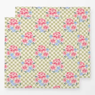 Servietten Blumen Karo grün