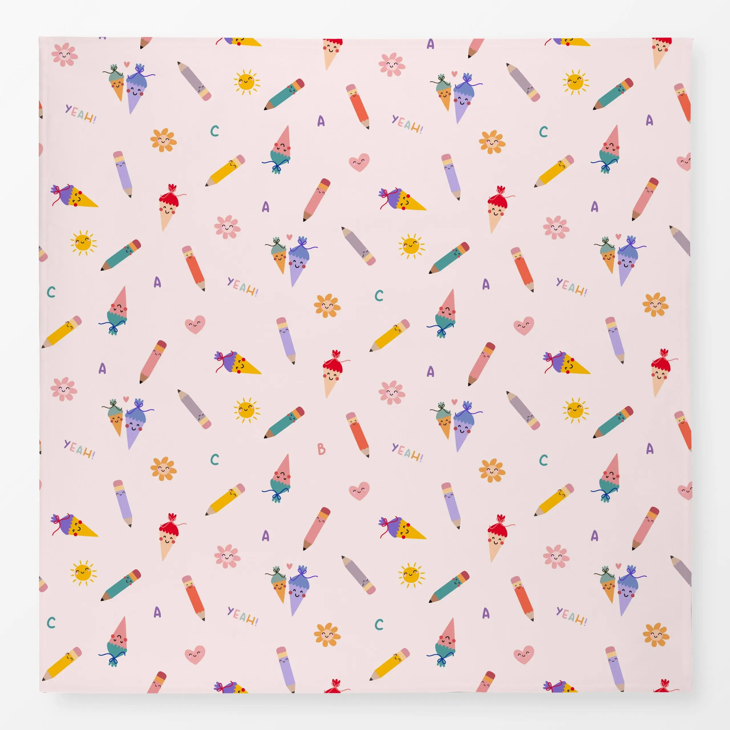 Tischdecke Schulkind Muster - rosé - Kinderzimmer & Motive für Kinder - von „Heyduda"; Kinder, rosa, niedlich, Schule, Schul...