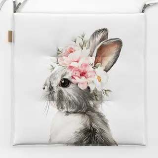 Sitzkissen Hase mit Blumenkranz