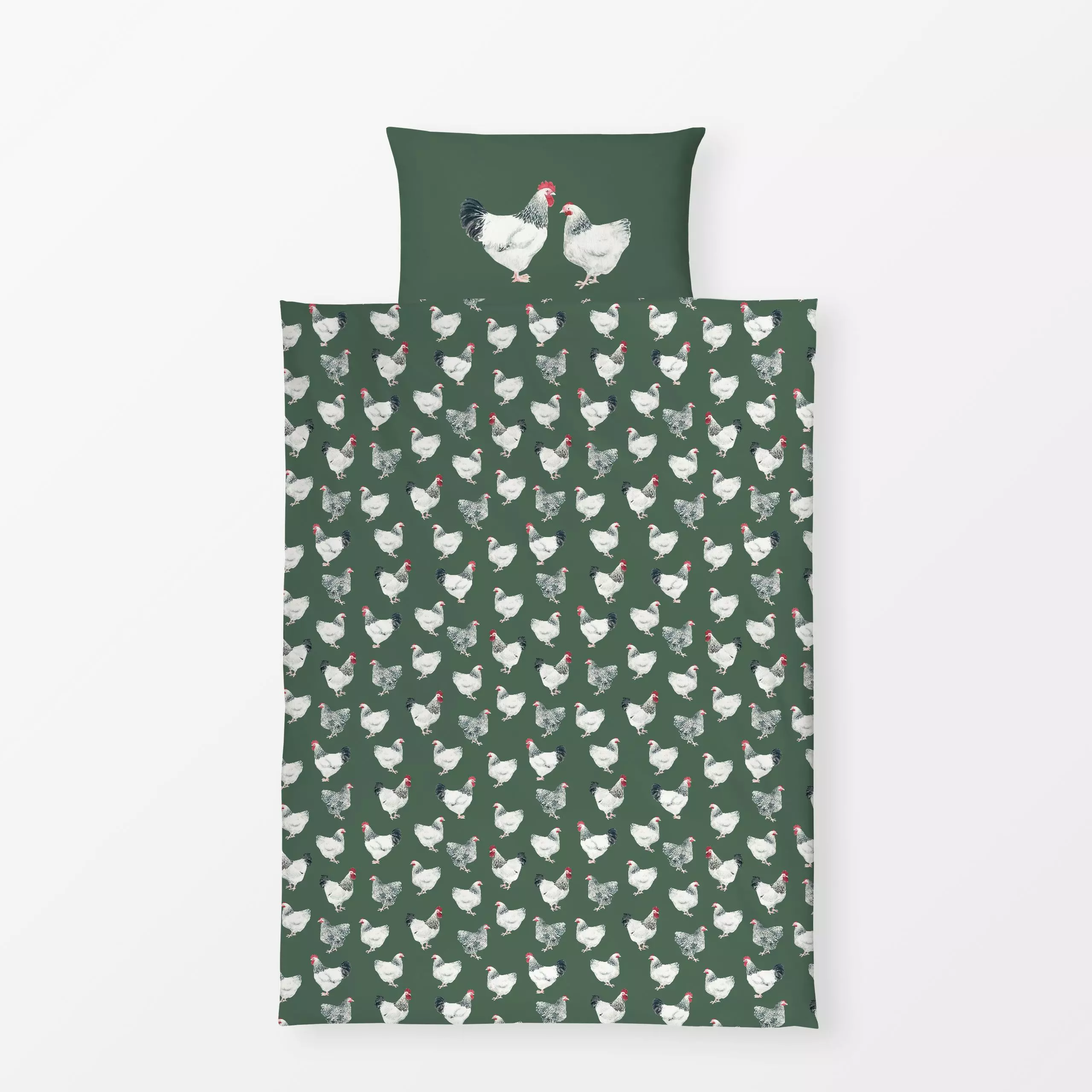 Bettwäsche Hühner grün - Frühling, Tiere - von „Katrin Graff"; Hühner, Ostern, landhaus, watercolor, Aquarelle, huhn, Landha...