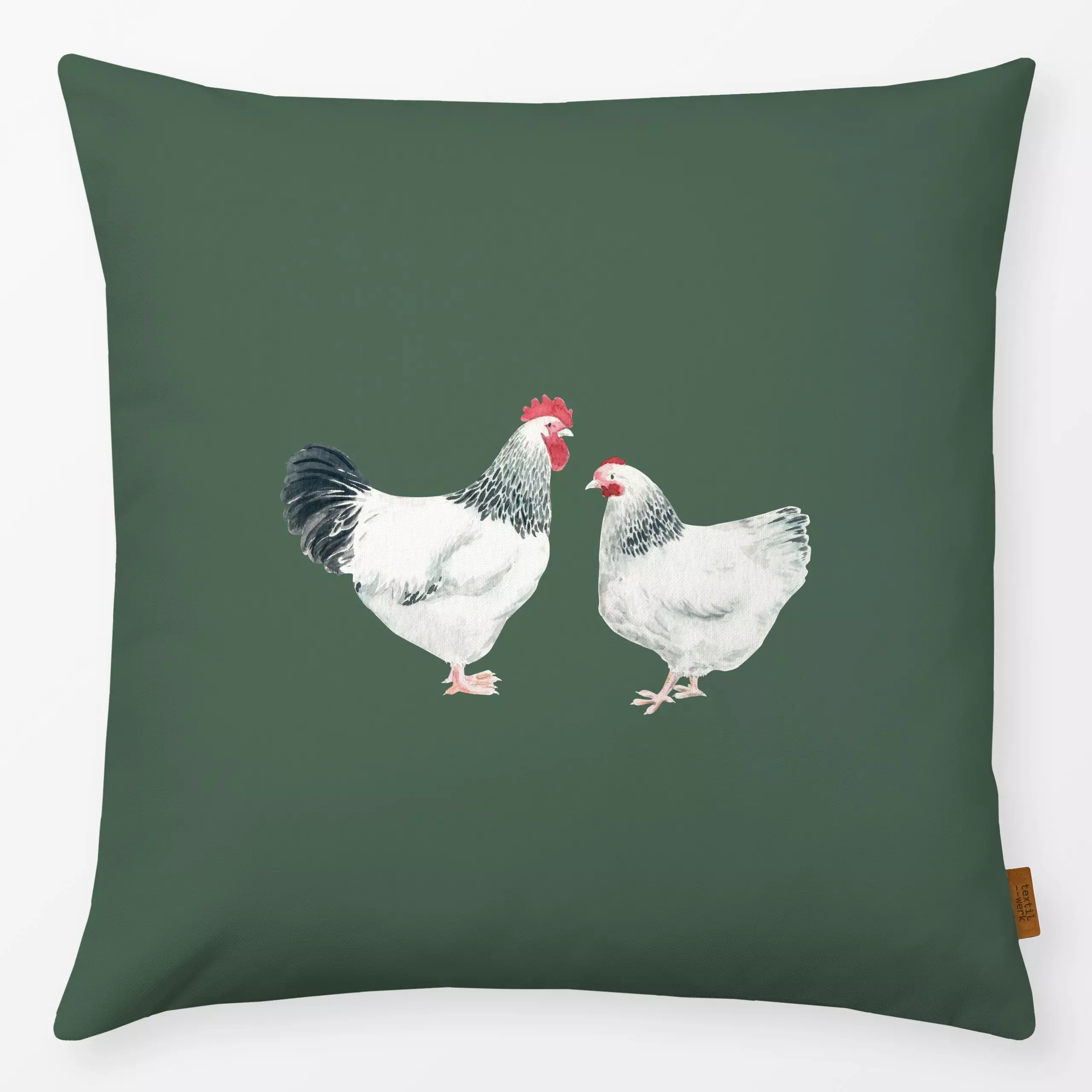 Kissen Hühner grün - Frühling, Tiere - von „Katrin Graff"; Hühner, Ostern, landhaus, watercolor, Aquarelle, huhn, Landhausst...