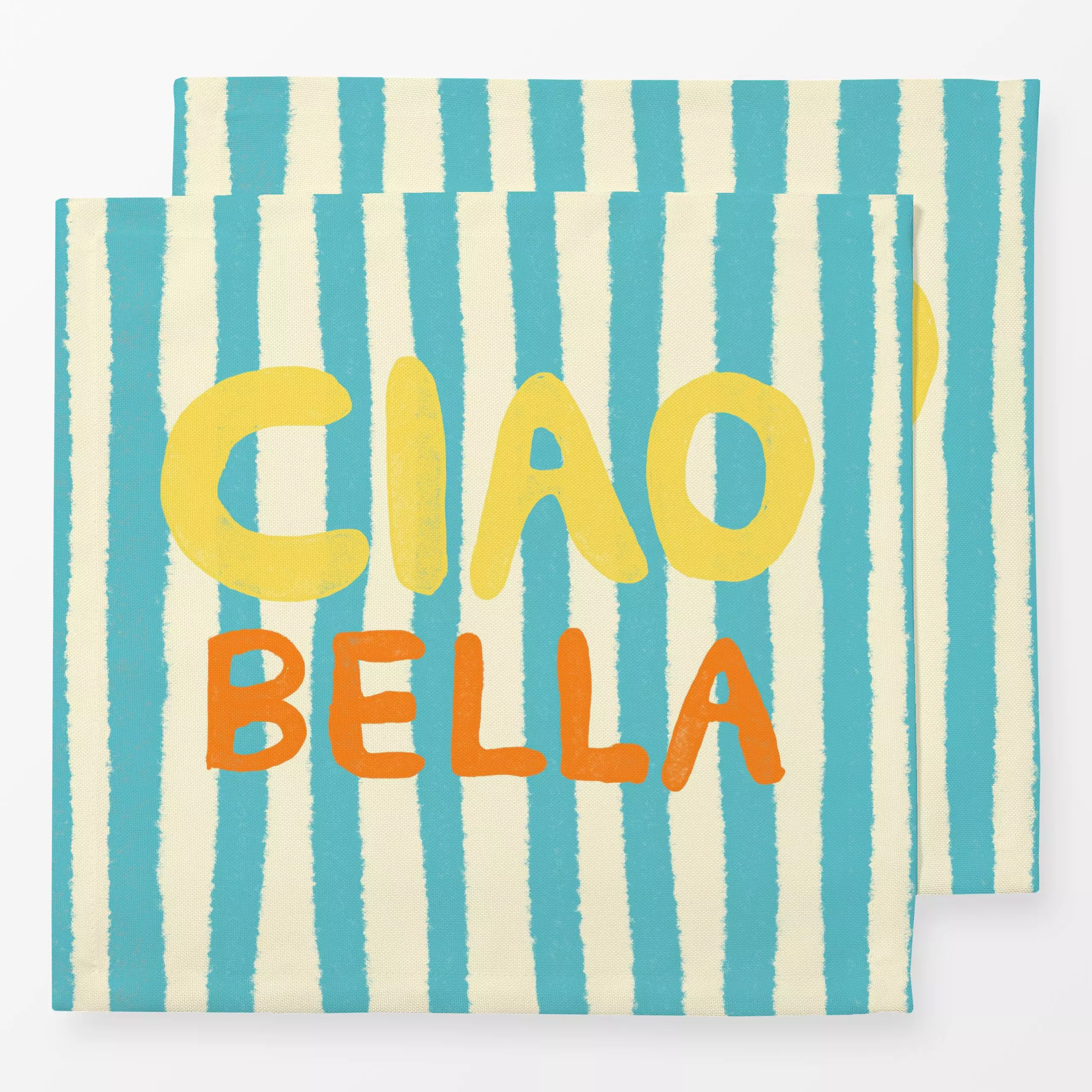 Servietten Ciao Bella Hellblau - Sommer, Sprüche & Schriftzüge, Symbole & Muster - von „Studio Dolci"; Streifen, Sommer, Ita...