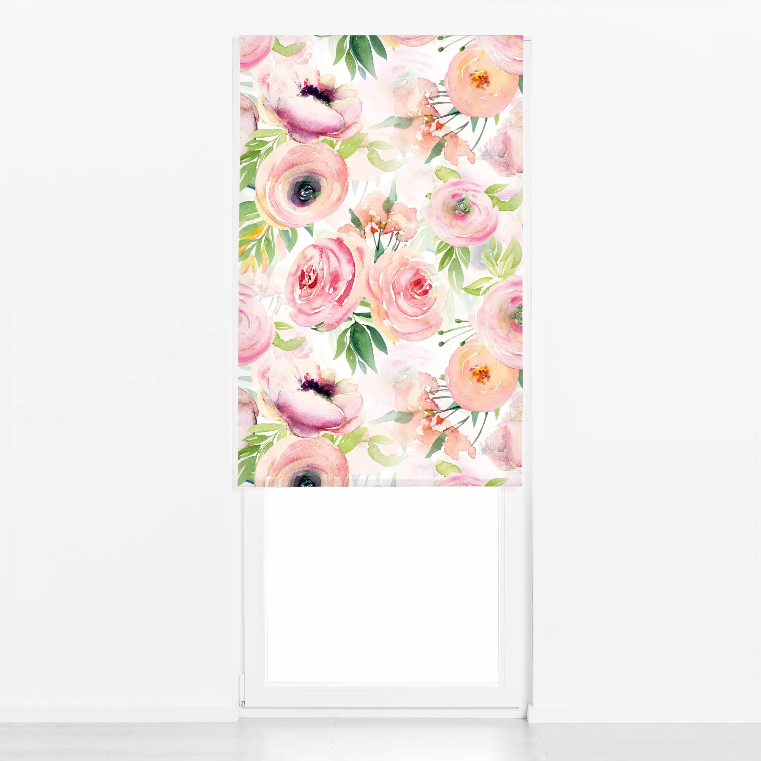 Raffrollo Rosen und Zweige Muster - Blumen & Florales, Sommer - von „Uta Naumann"; boho, Muster, Wasserfarben, Blumen, Rosen...