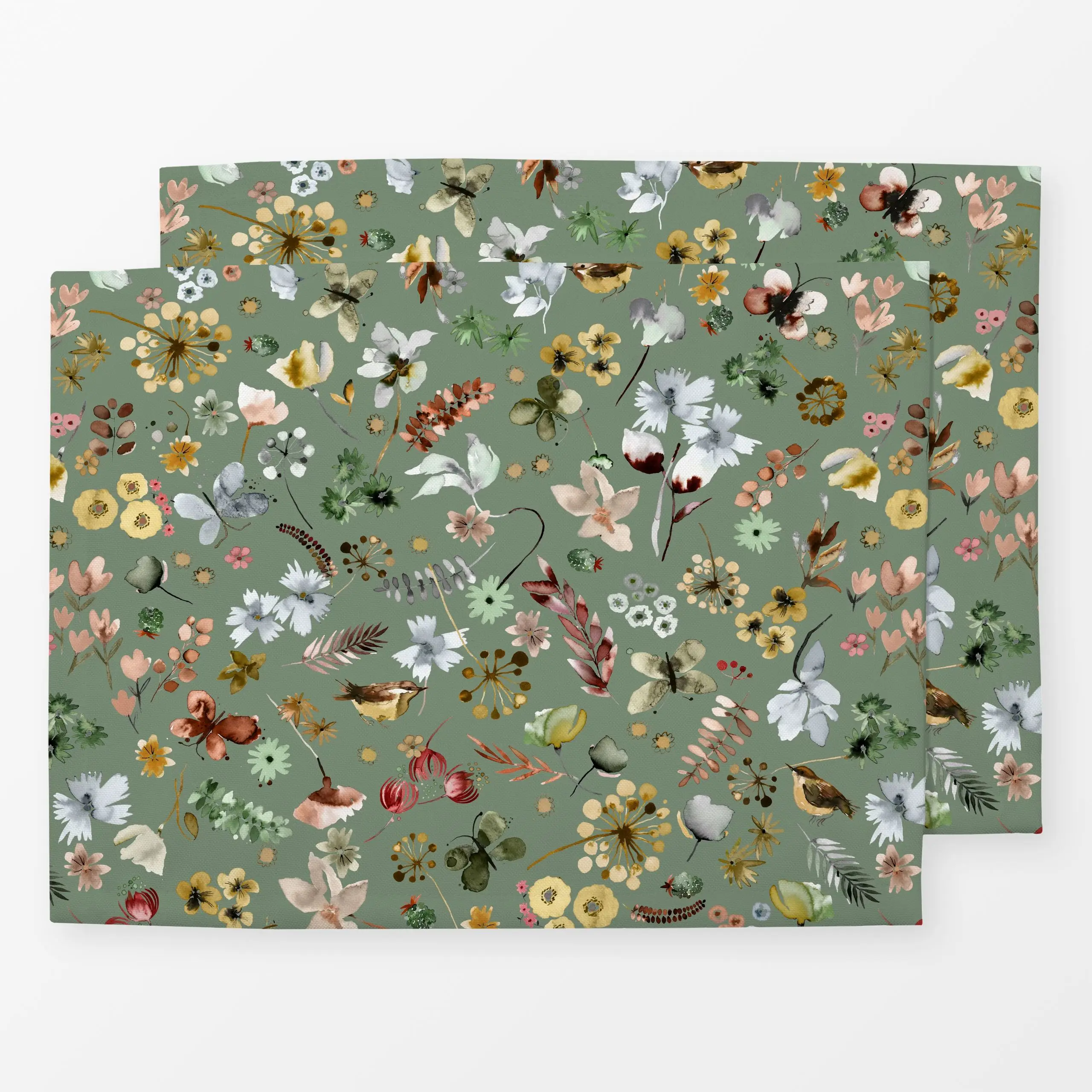 Tischset Wild Nature Fall Sage Green - Blumen & Florales - von „Ninola Design "; Aquarell, Blumen, Farbverläufe, Pflanzen, f...