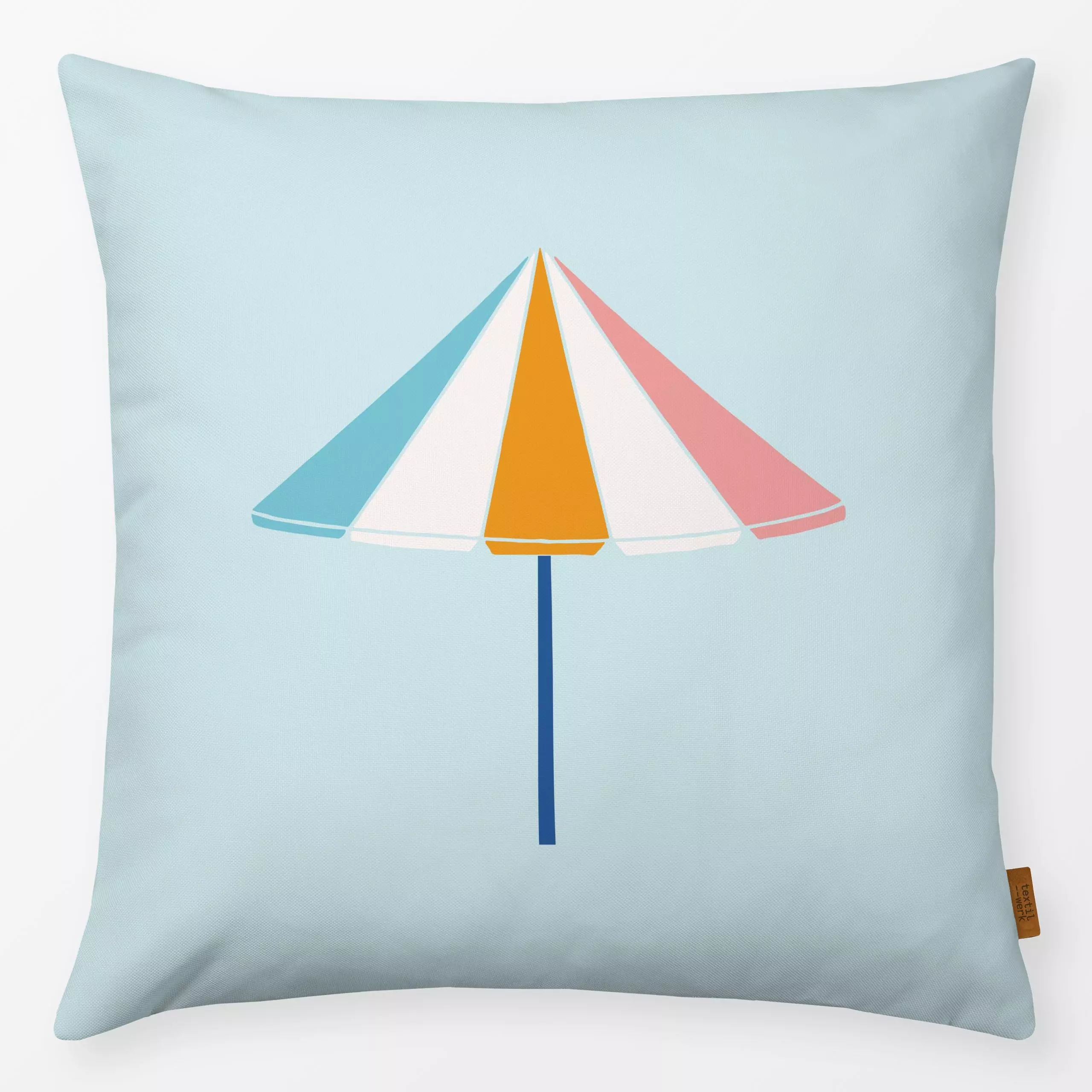 Kissen Sonnenschirm Wendekissen Blau - Sommer, Symbole & Muster - von „Kathrin Woo"; Sommer, bunt, Sommerlich, Sonnenschirm,...