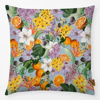 Kissen Orangen im Blütenmeer blau