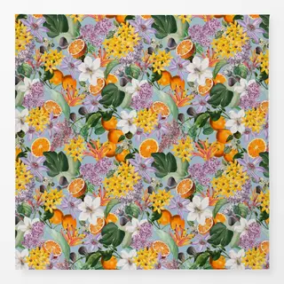 Tischdecke Orangen im Blütenmeer blau