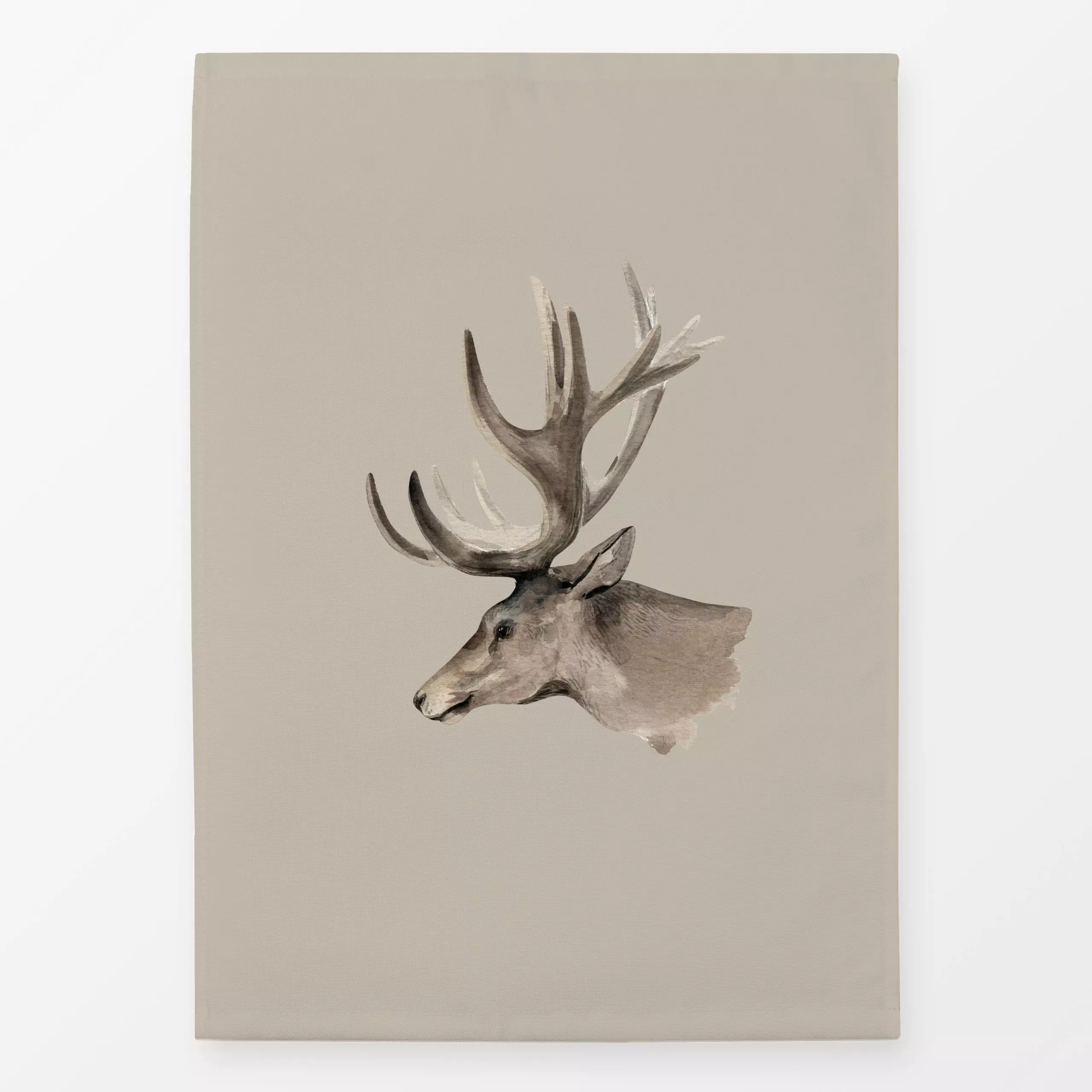Geschirrtücher Hirschkopf Profil beige - Tiere - von „Katrin Graff"; Aquarell, Illustration, Hirsch, landhaus, herbstlich, w...