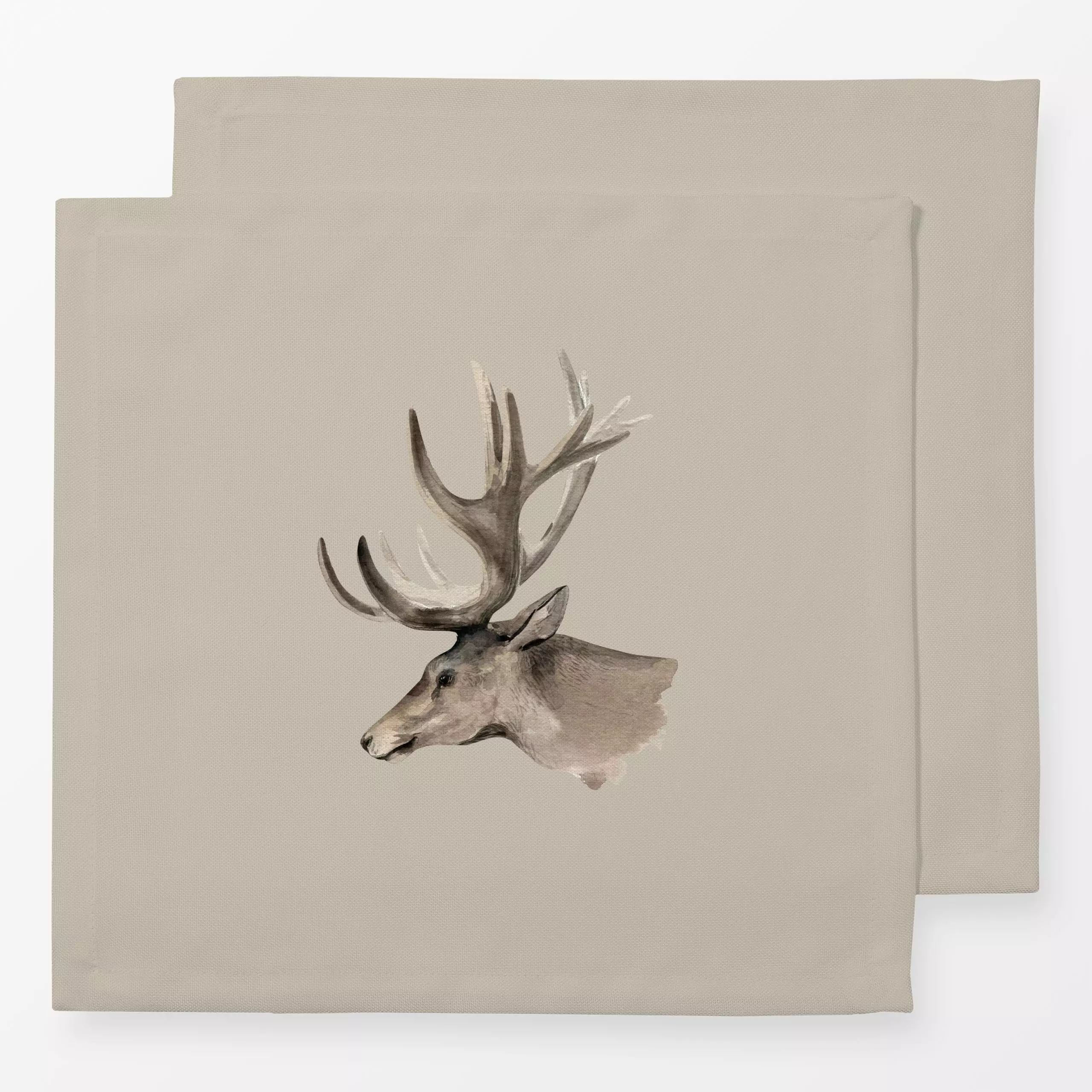 Servietten Hirschkopf Profil beige - Tiere - von „Katrin Graff"; Aquarell, Illustration, Hirsch, landhaus, herbstlich, water...