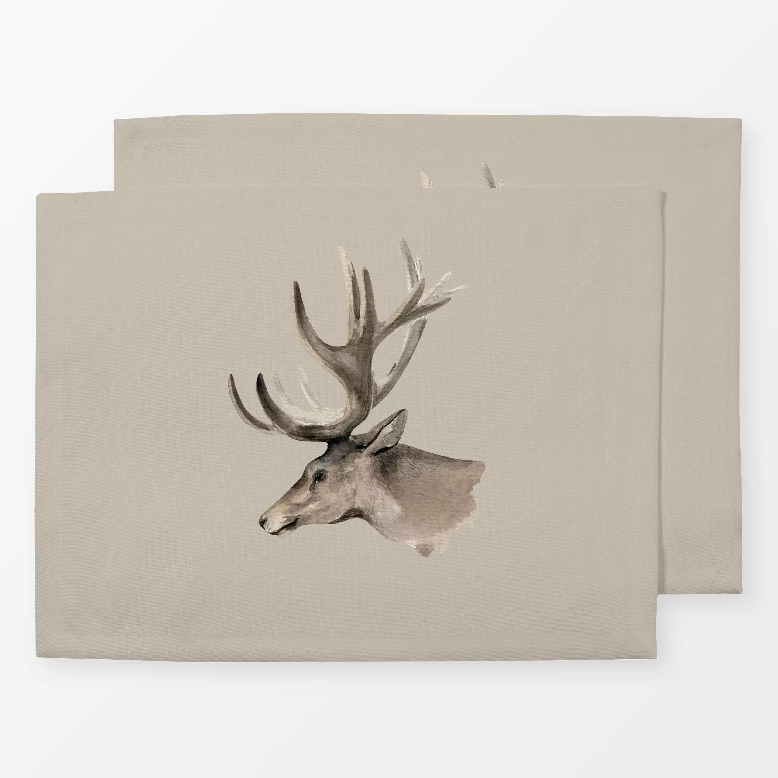 Tischset Hirschkopf Profil beige - Tiere - von „Katrin Graff"; Aquarell, Illustration, Hirsch, landhaus, herbstlich, waterco...