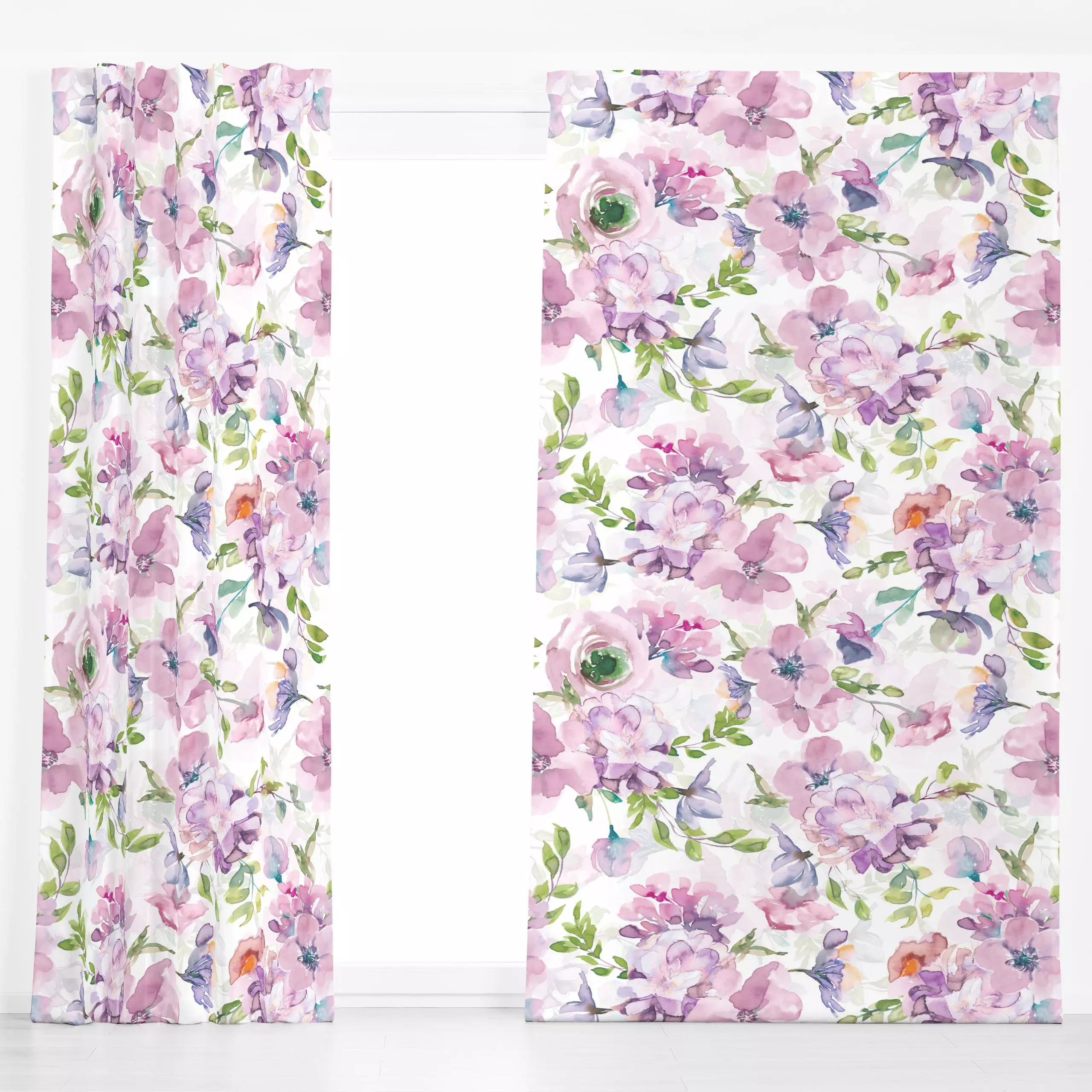 Dekovorhang Lila Wasserfarben Blumenwiese - Blumen & Florales, Pflanzen & Botanik - von „Uta Naumann"; Muster, Wasserfarben,...